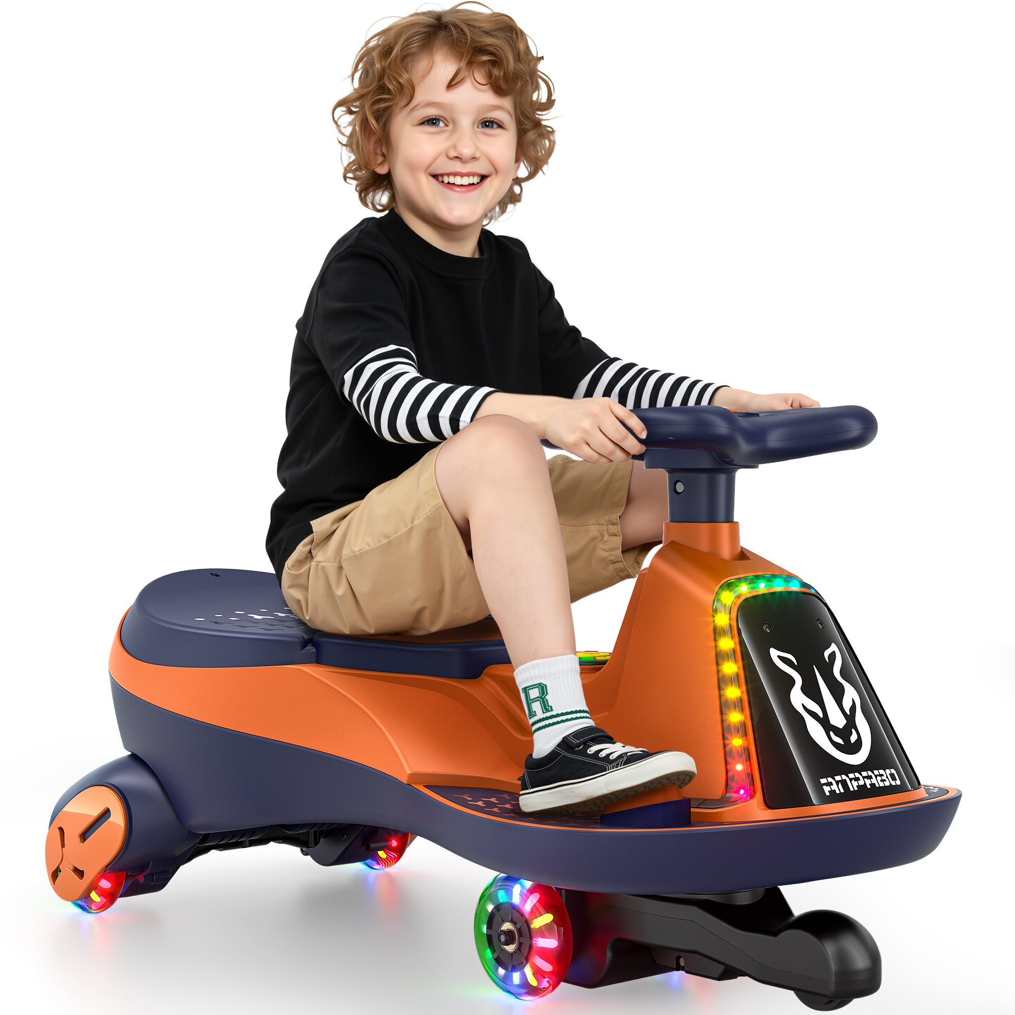 12V Electric Wiggle Car with 2x75W Motor & Music for Kids –  Orange