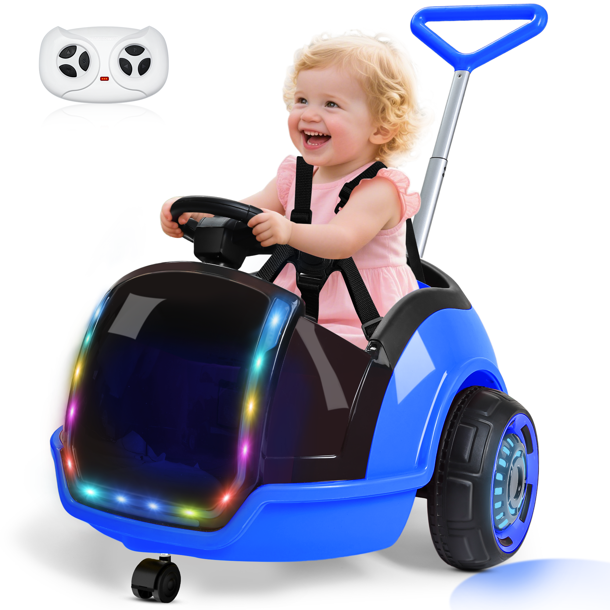ANPABO 12V 3-in-1 Ride On Car with Grow-With-Child Design – Blue