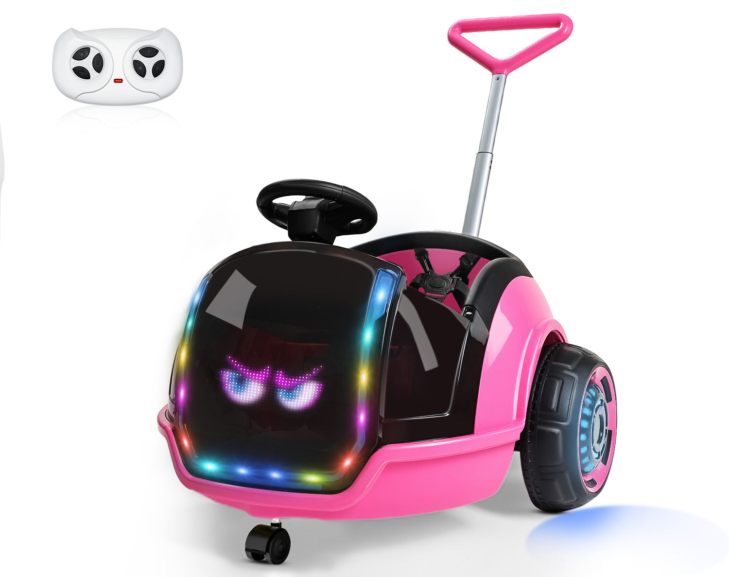 12V 3-in-1 Push Ride On with LED Display, Music & Remote – Pink