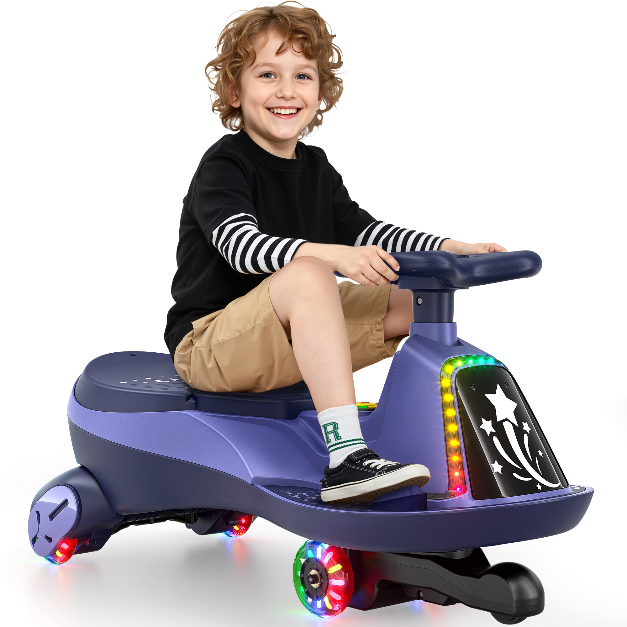 12V Electric Wiggle Car with 2x75W Motor & Music for Kids – Purple