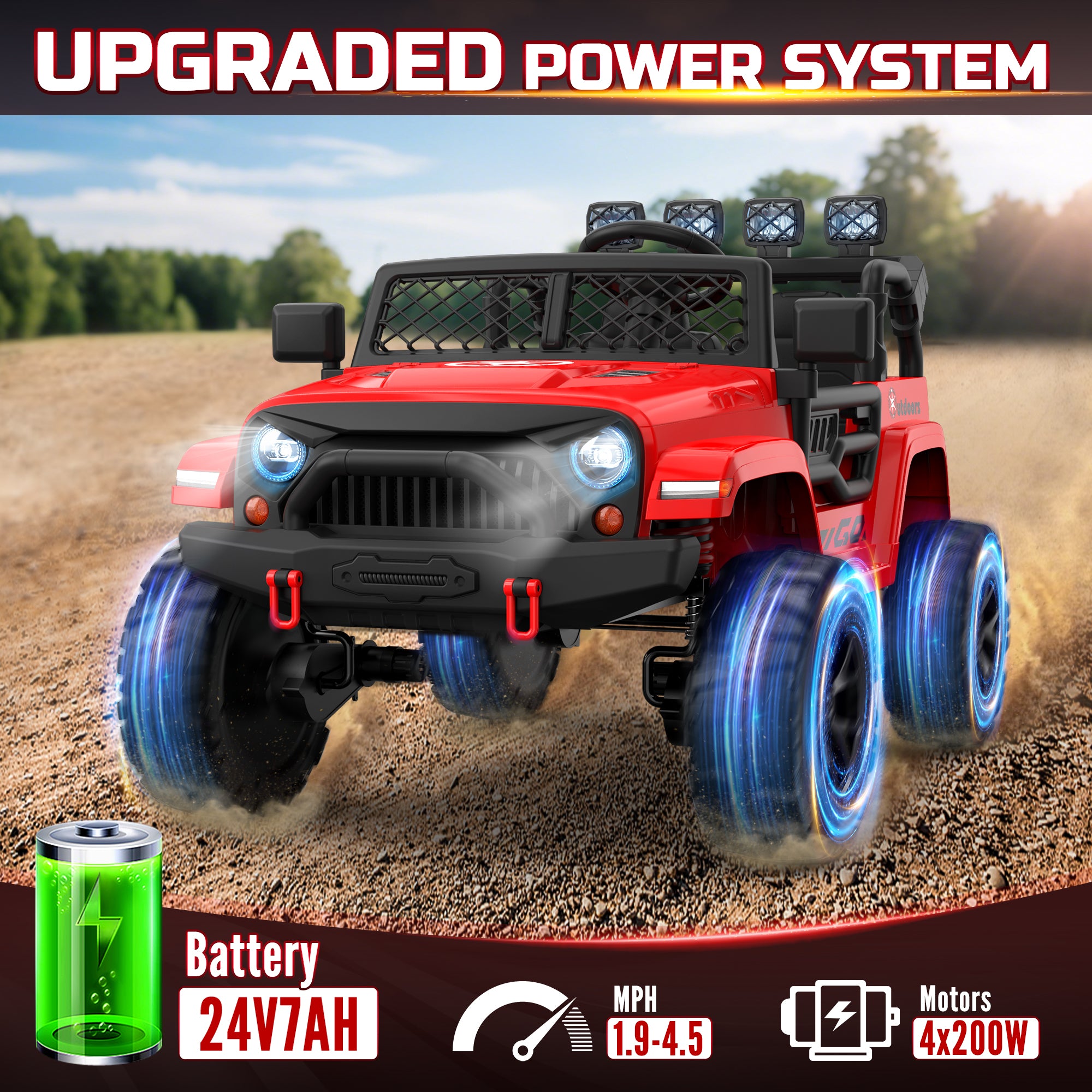 ANPABO 24V UTV Two Seater Jeeps & Trucks With Remote/Bluetooth-red