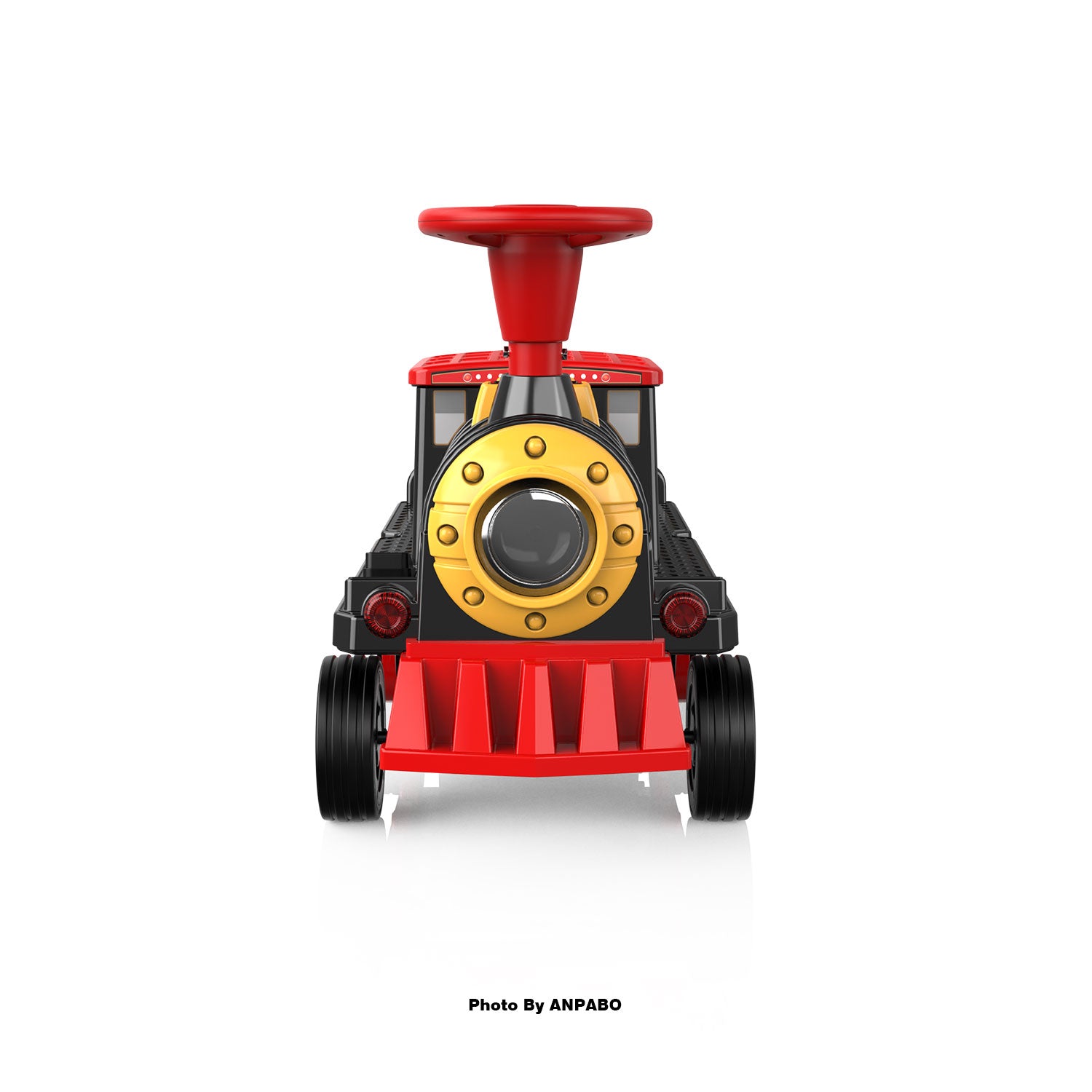 ANPABO 12V Kids Ride-On Train Locomotive–Trackless,2-Seater,Rubber Tires-red