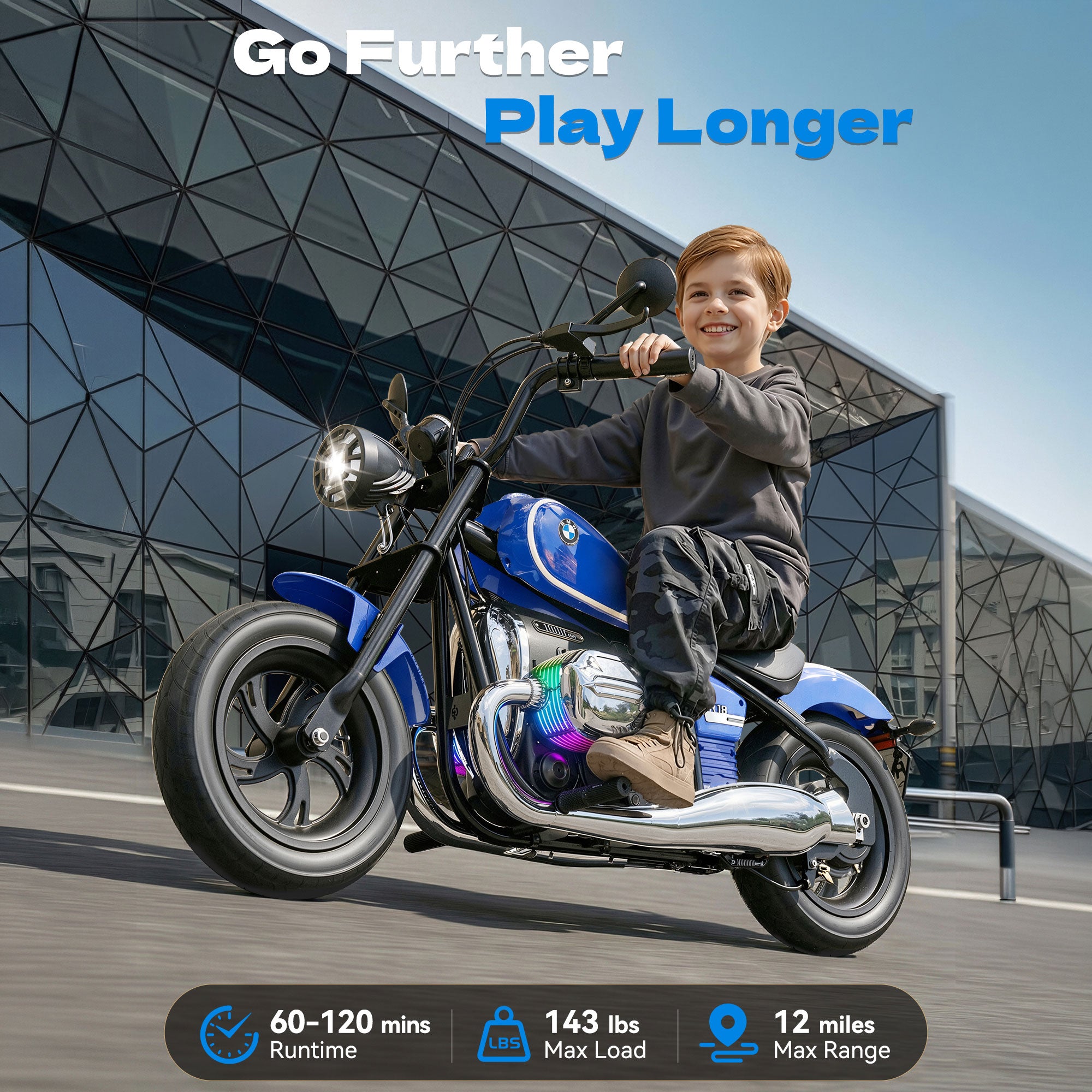 Anpabo 24V Kids Electric Motorcycle: Licensed BMW R18, 143 lbs Capacity, Dual Speed-blue