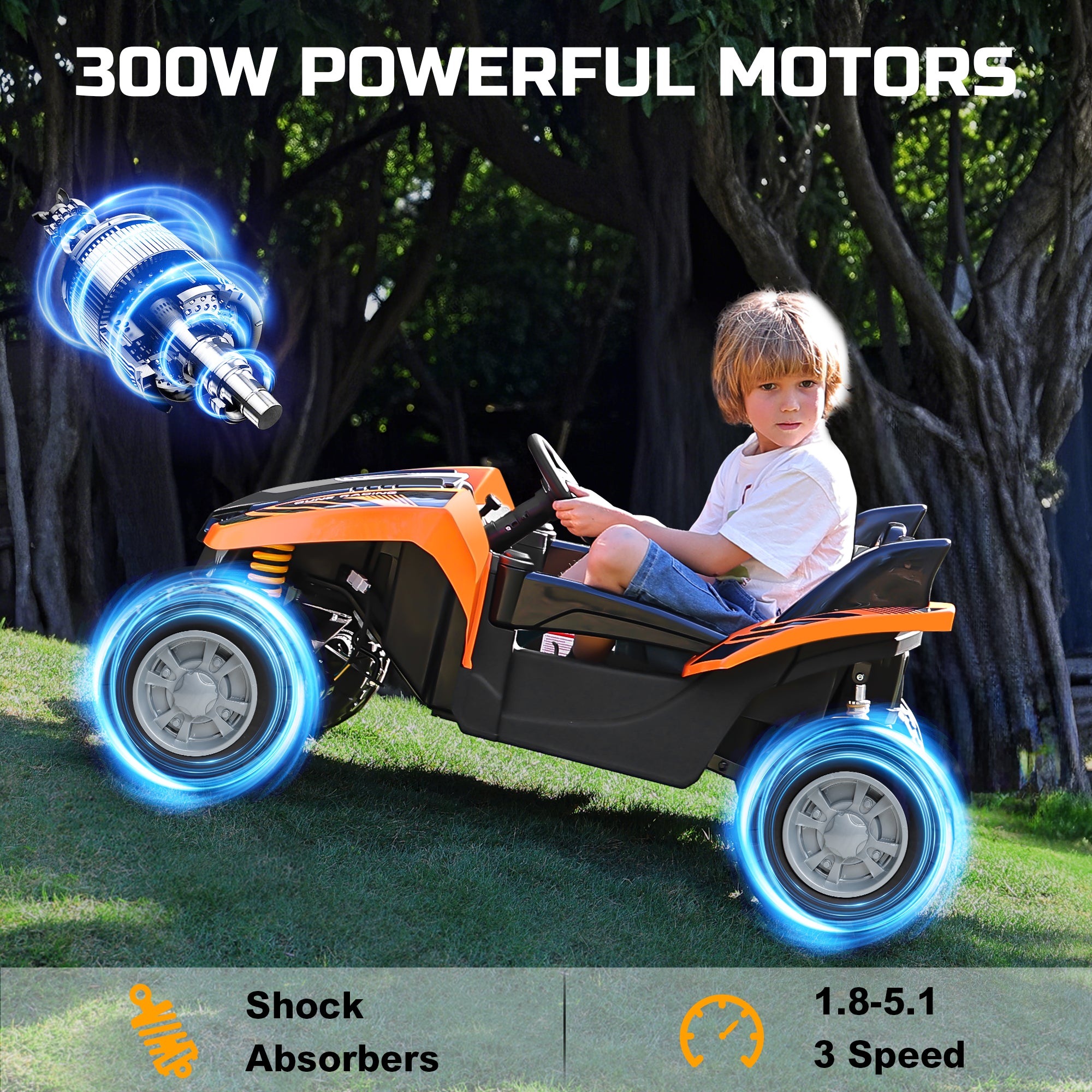 ANPABO Bionic Shark 24V Ride-on UTV 2-Seater Dune Racer with Remote -orange