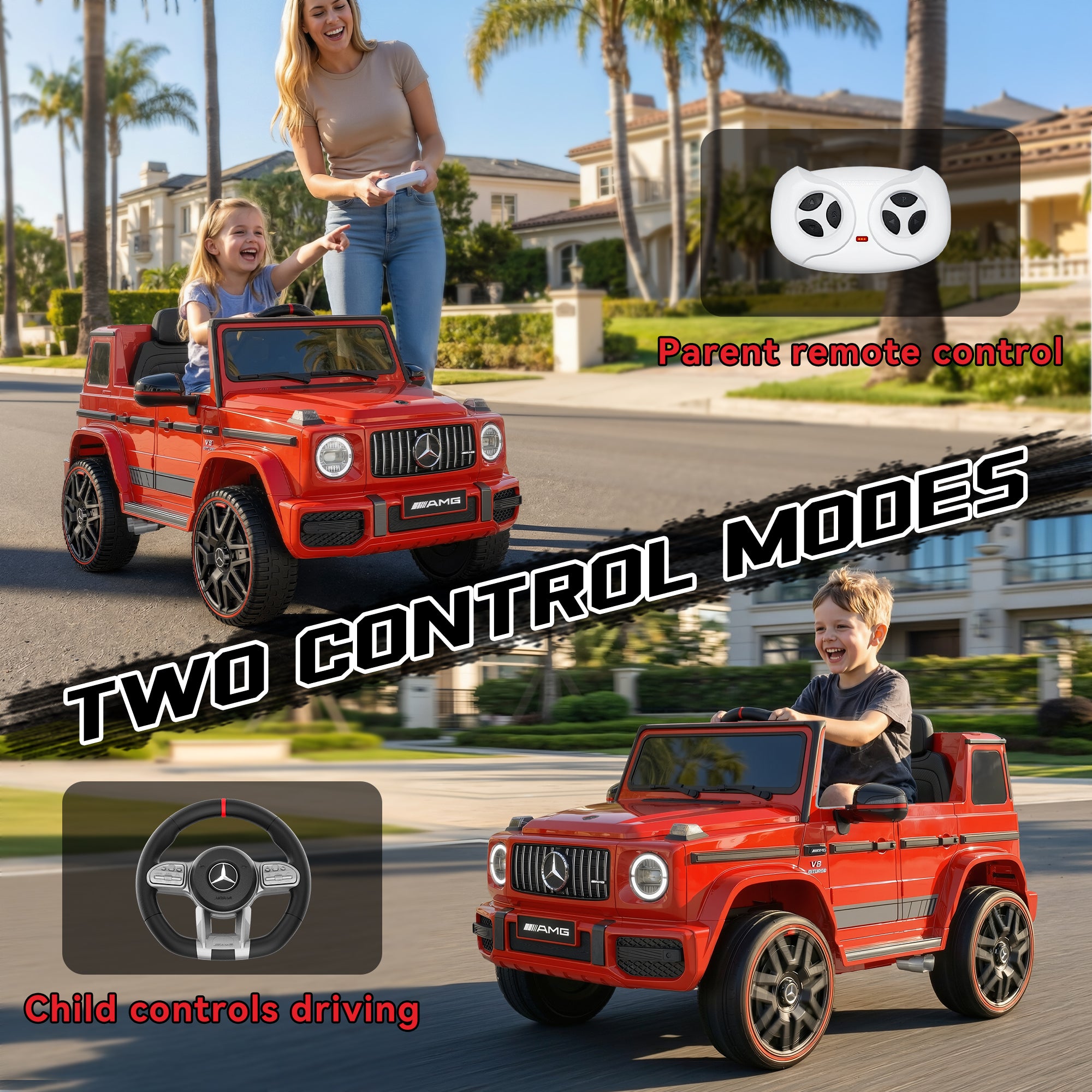 12V Mercedes-Benz Licensed G63 Kids Ride On Car/SUV with Remote Control-red