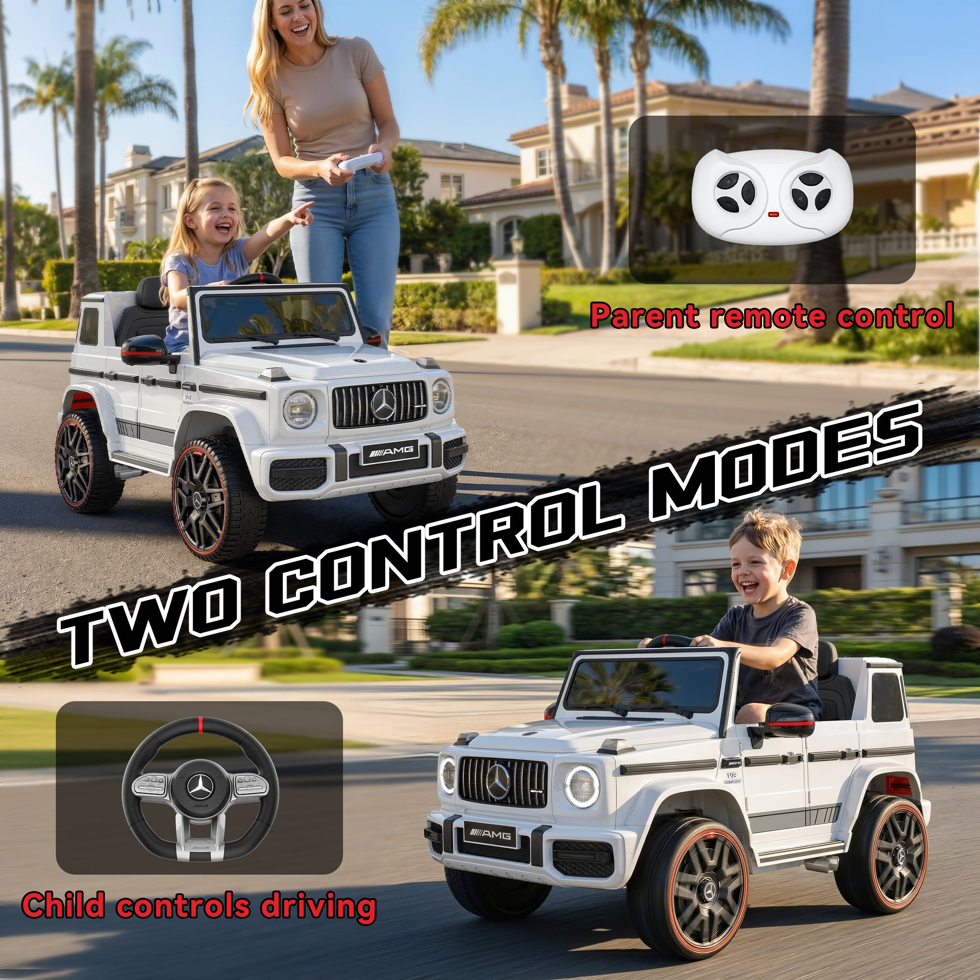 12V Mercedes-Benz Licensed G63 Kids Ride On Car/SUV with Remote Control-white