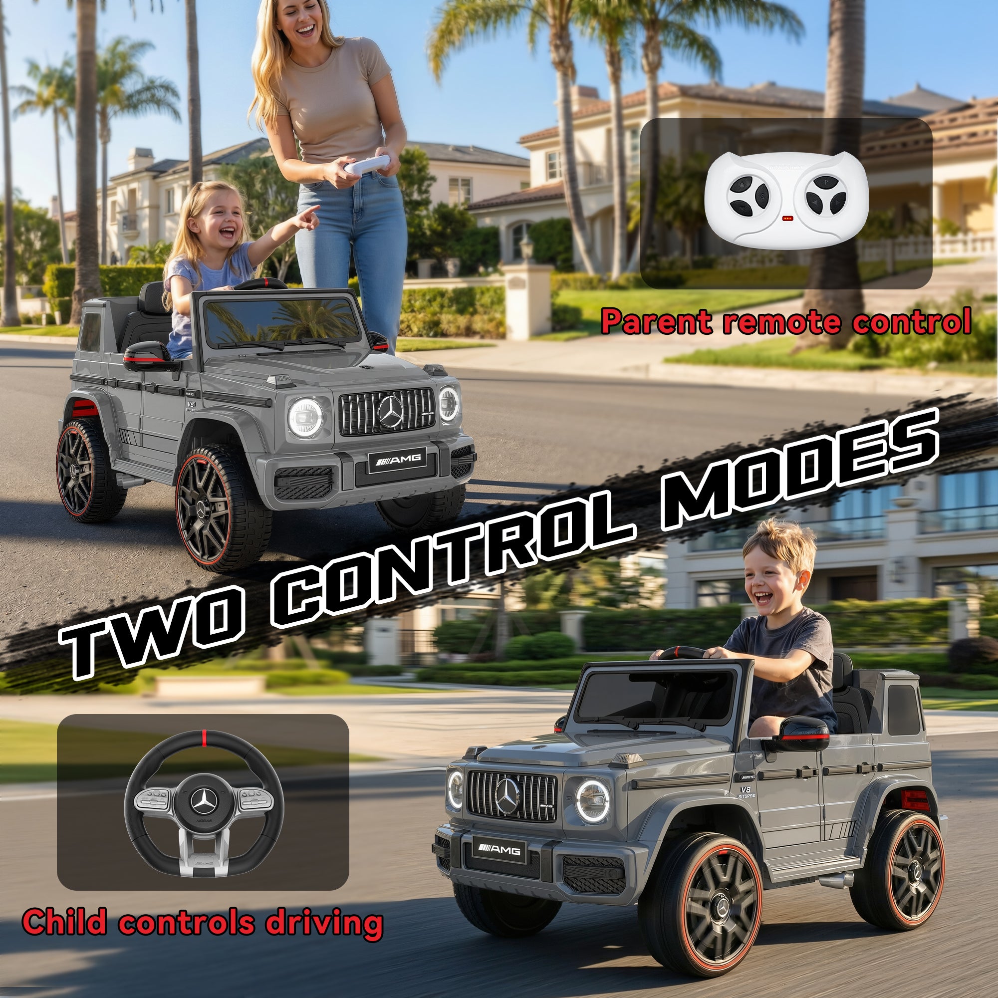 12V Mercedes-Benz Licensed G63 Kids Ride On Car/SUV with Remote Control-gray