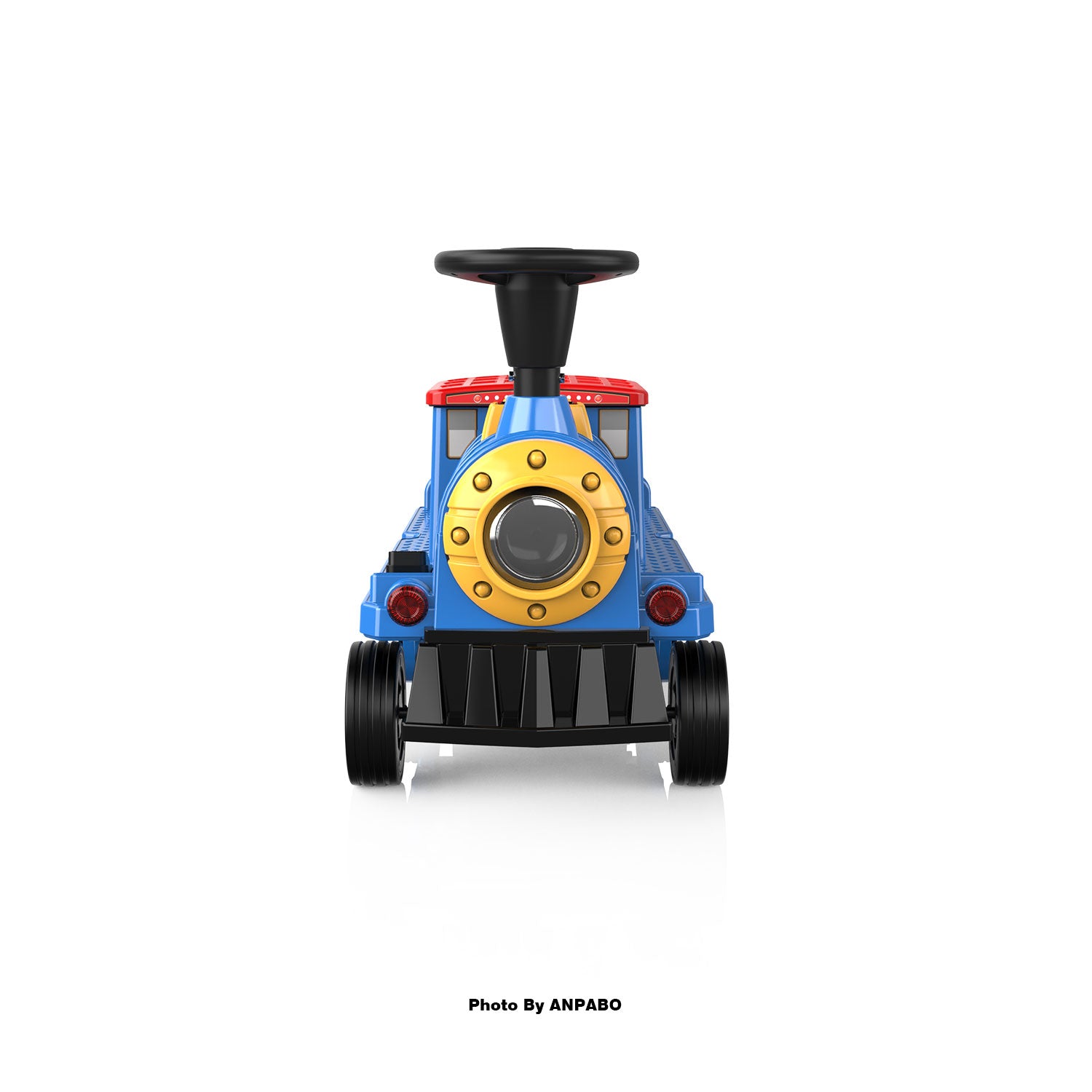 ANPABO 12V Kids Ride-On Train Locomotive–Trackless,2-Seater,Rubber Tires-blue