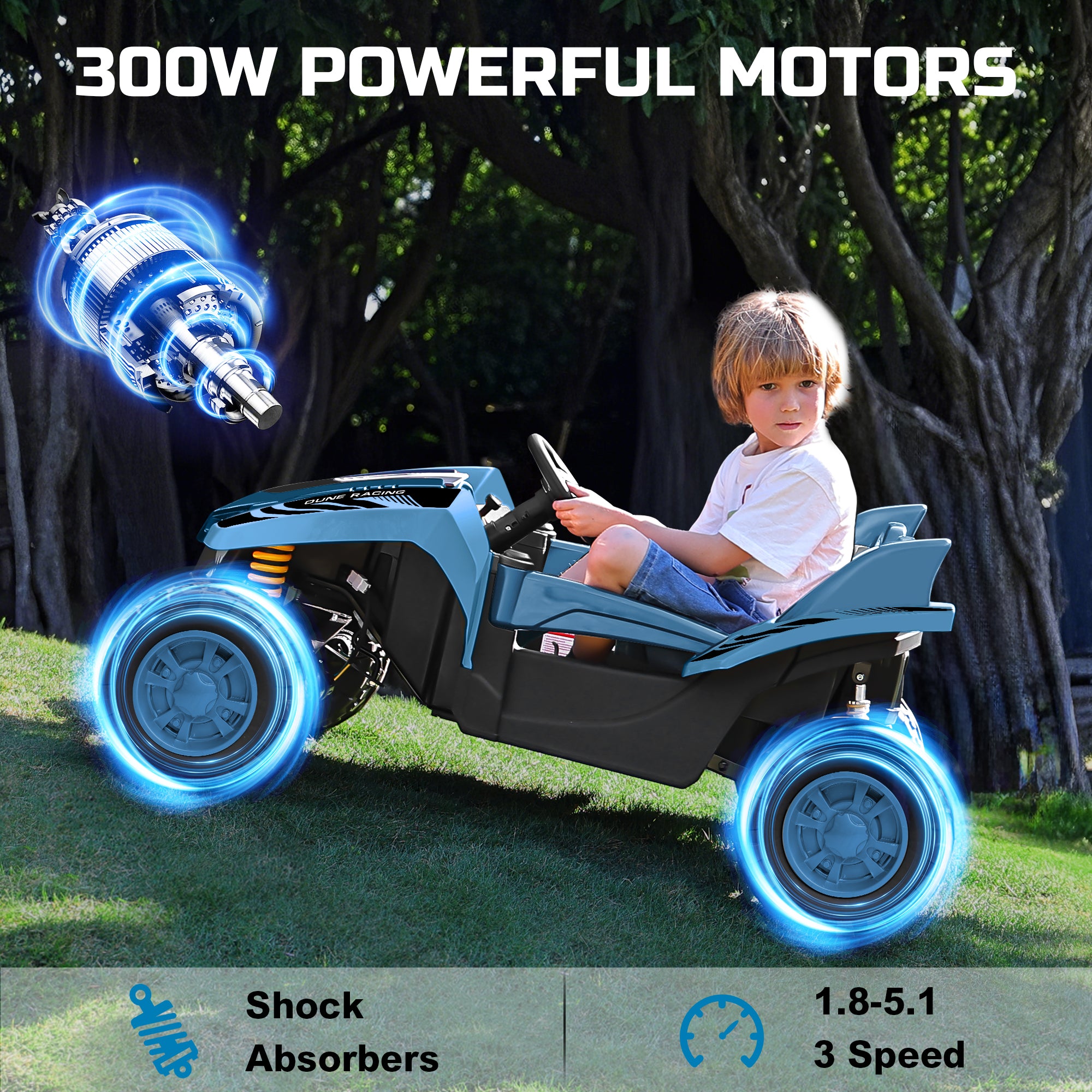 ANPABO Bionic Shark 24V Ride-on UTV 2-Seater Dune Racer with Remote – Blue