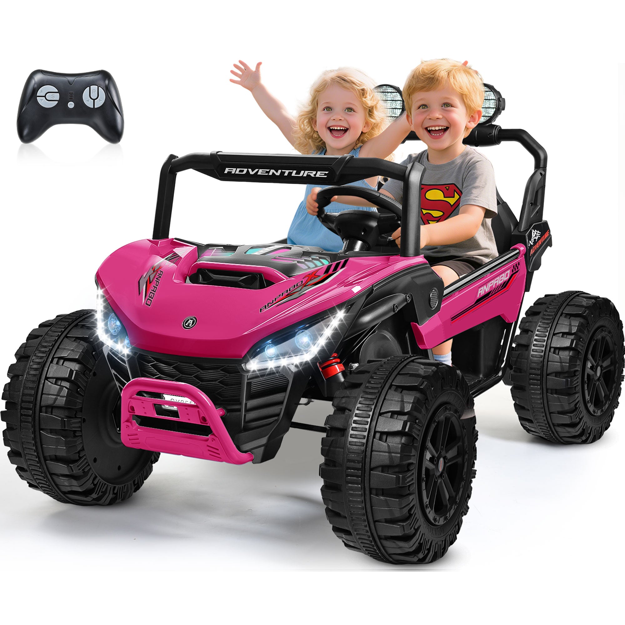ANPABO All-Terrain 24V Ride-on Buggy UTV 4WD with Remote-Rose Red