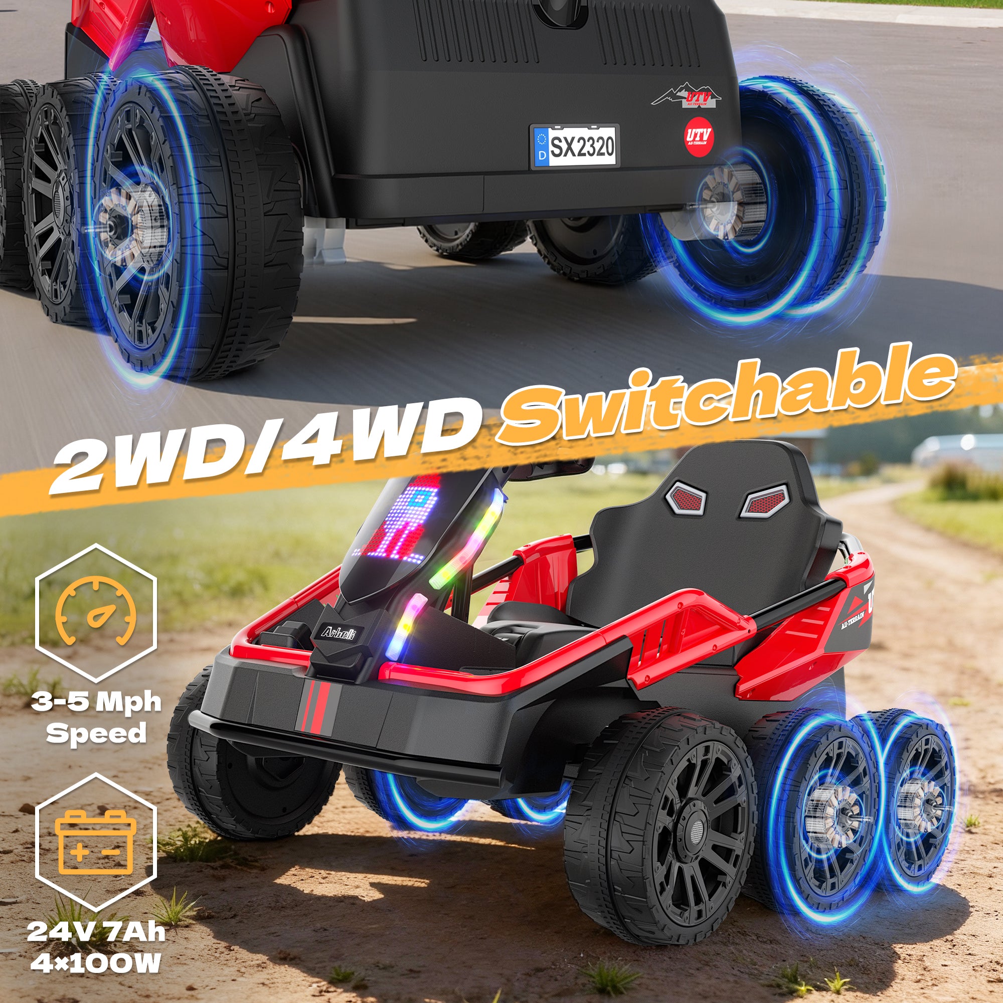 24V 4WD 6-Wheel Ride-On Car