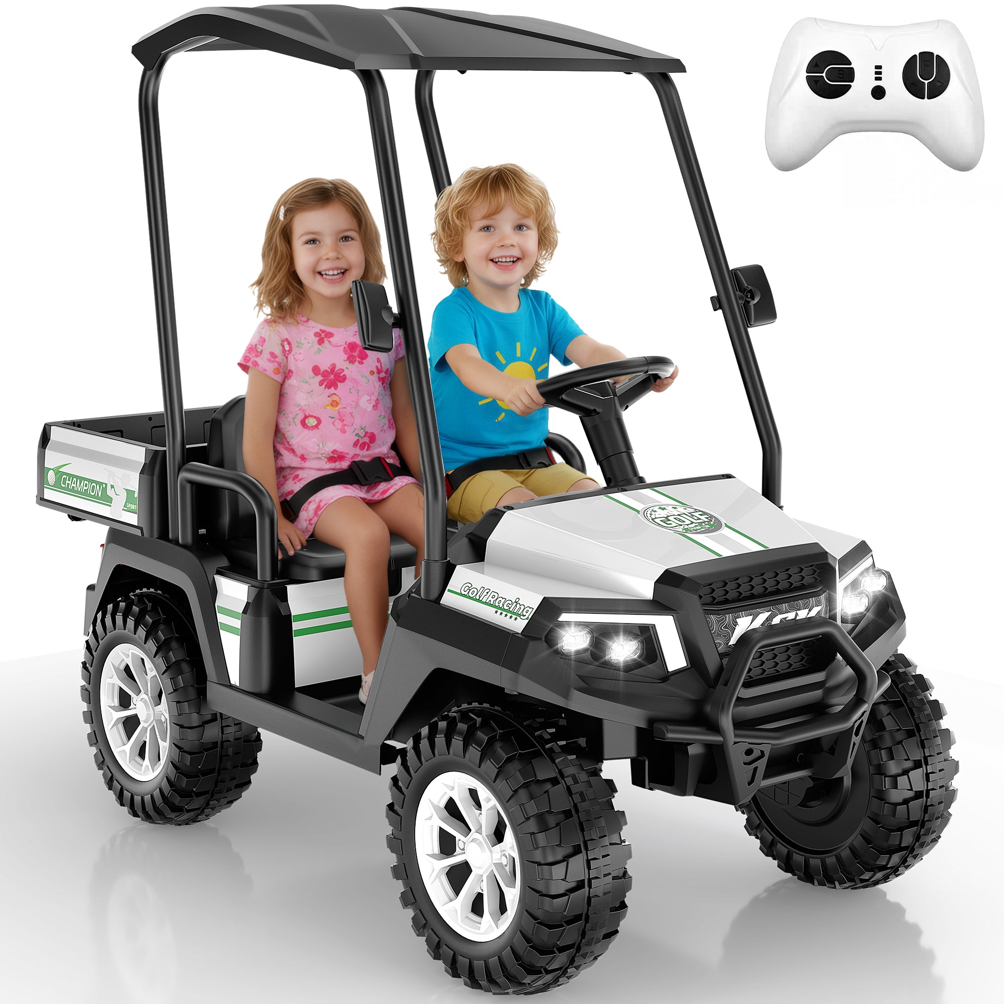 Kids 24V 4WD Ride-On Golf Cart with Awning-white
