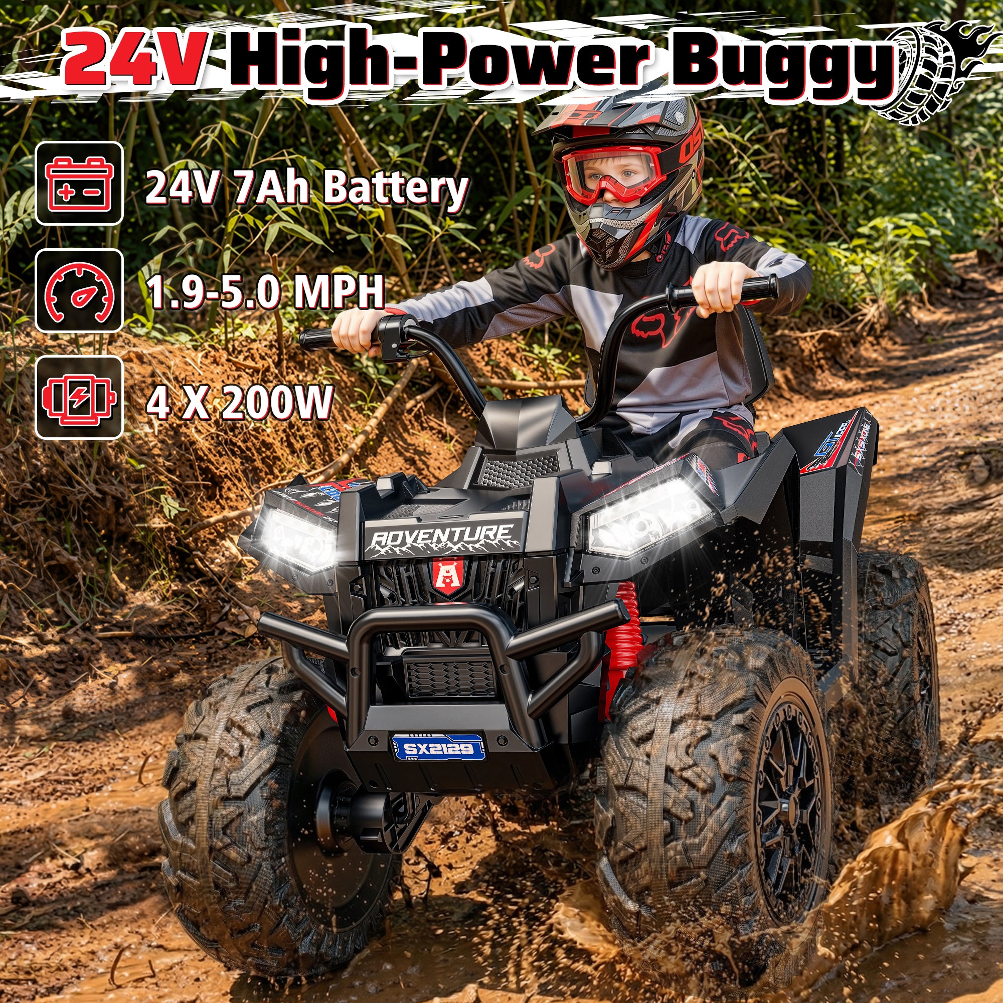 24V High-Performance Heavy-Duty Kids Ride-On ATV-black