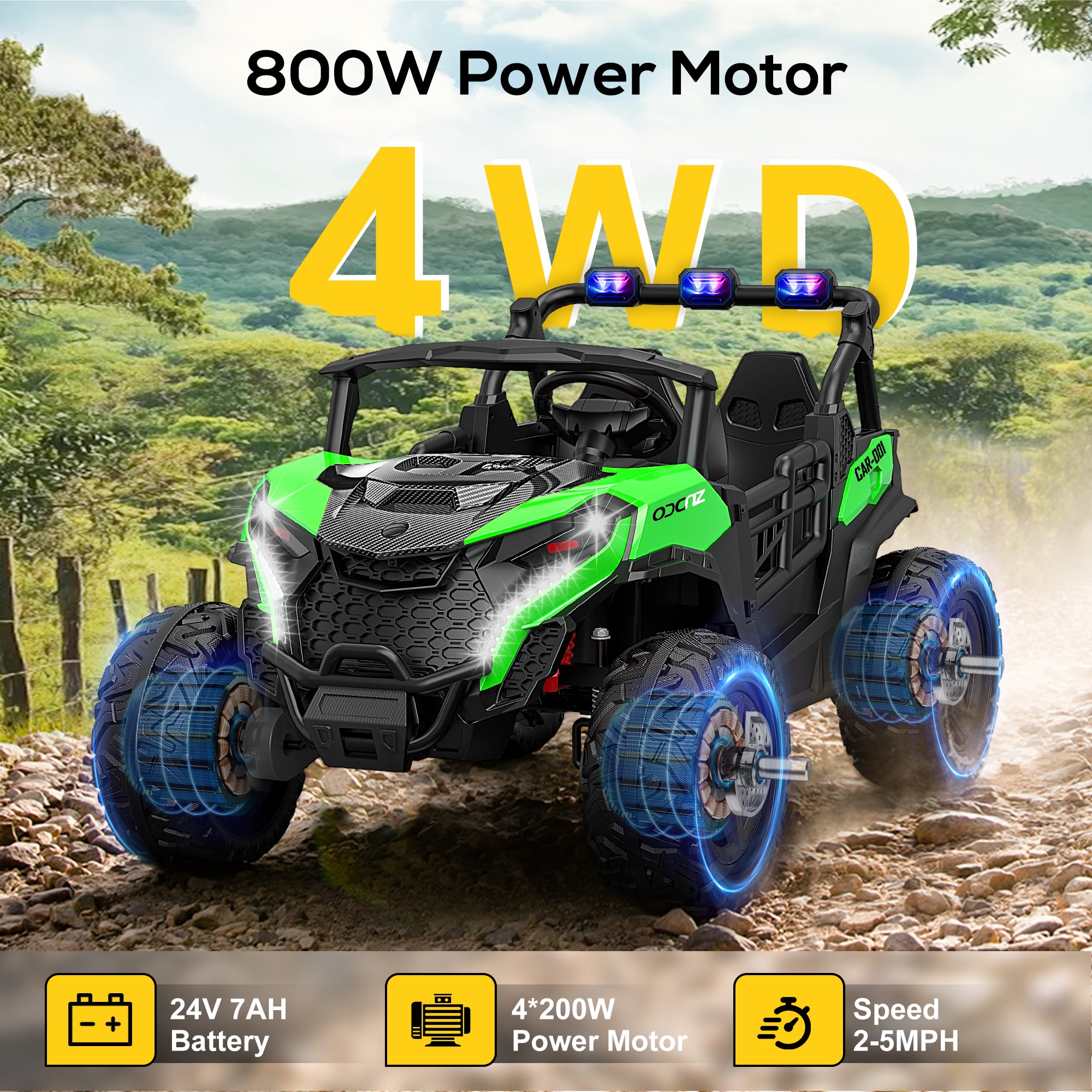 4x200W 24V 2-Seater Ride-on Truck 4WD with EVA Tires-green