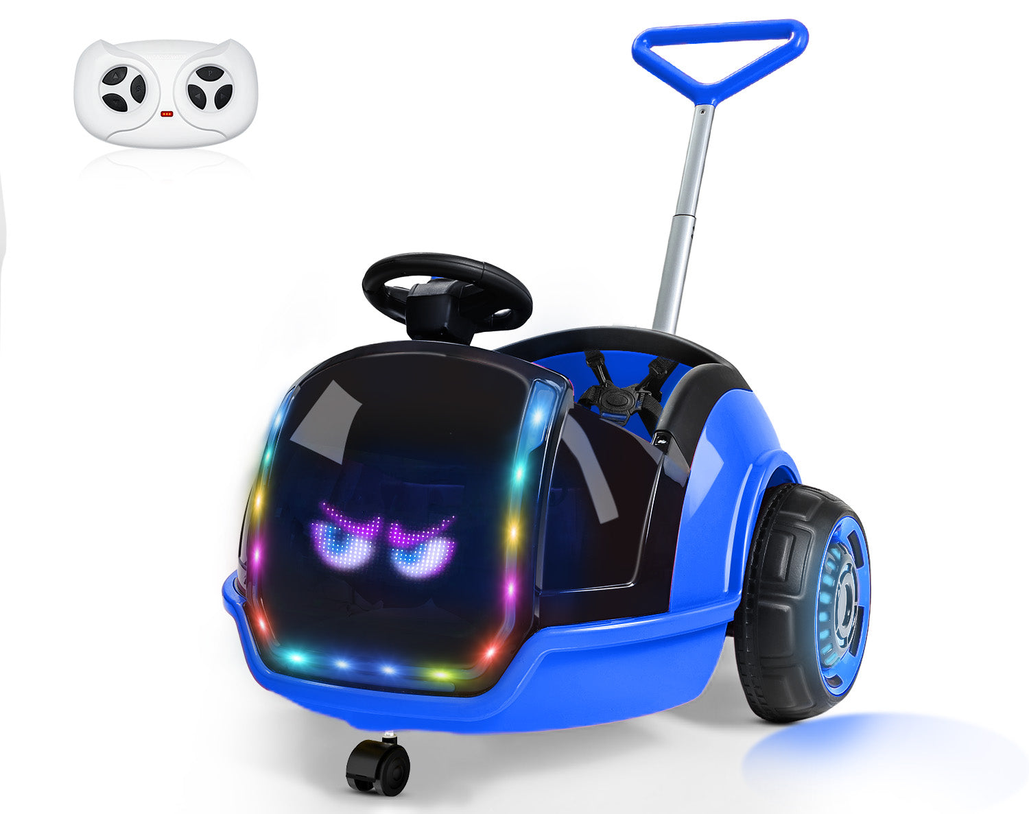 12V 3-in-1 Push Ride On with LED Display, Music & Remote –  Blue