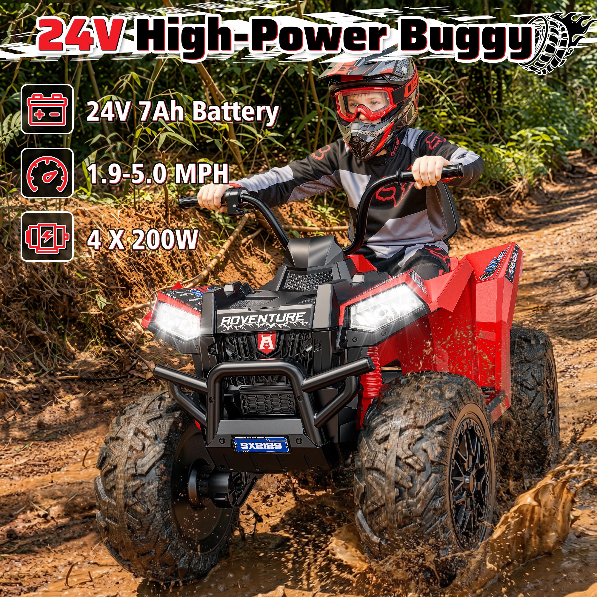 24V High-Performance Heavy-Duty Kids Ride-On ATV-red