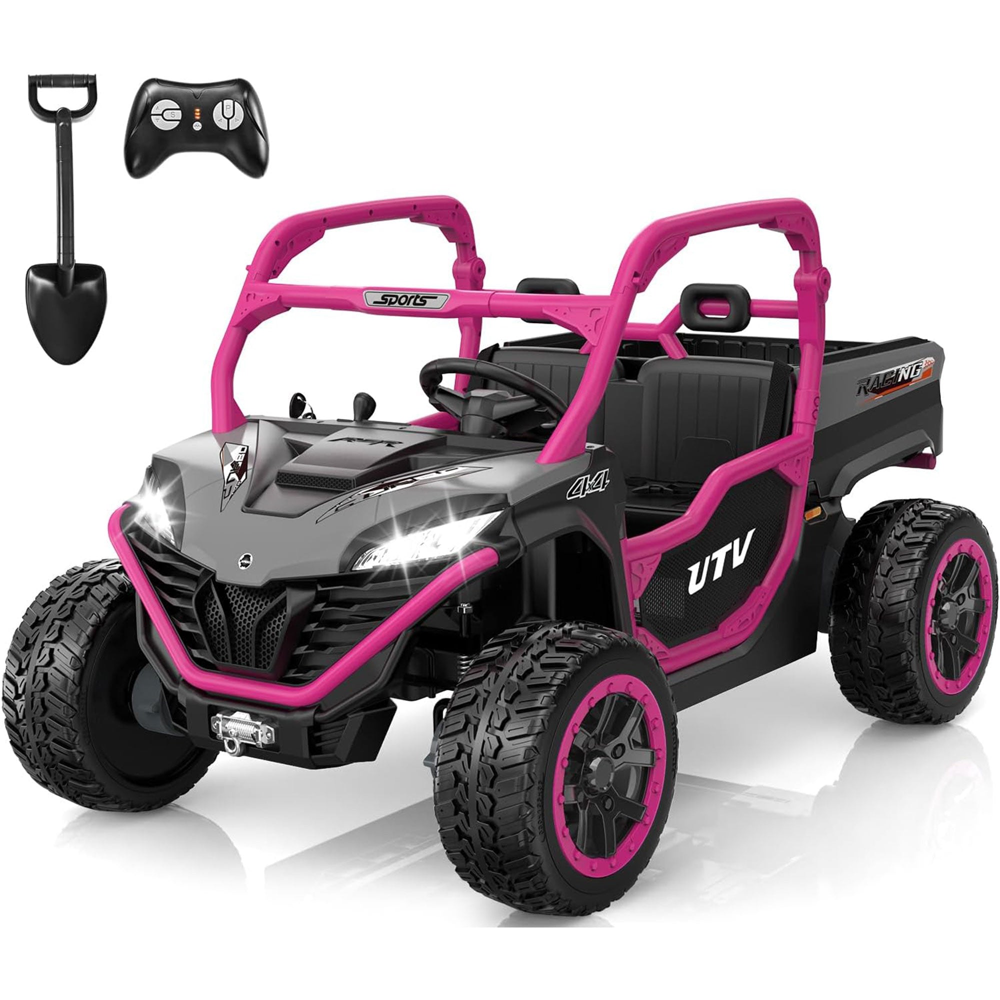 ANPABO All-in-One 24V Utility Ride-on UTV 4WD Dump Truck with Remote – Rose Red