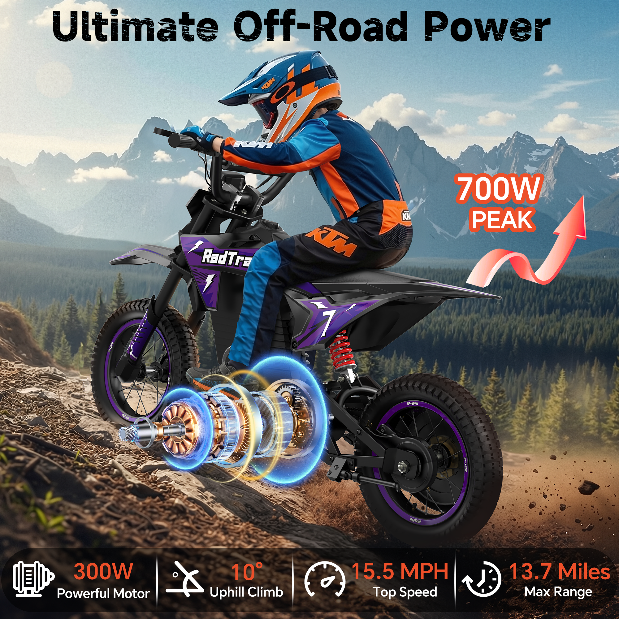 Anpabo 36V 300W Kids Electric Dirt Bike - 15.5 MPH Max Speed-purple