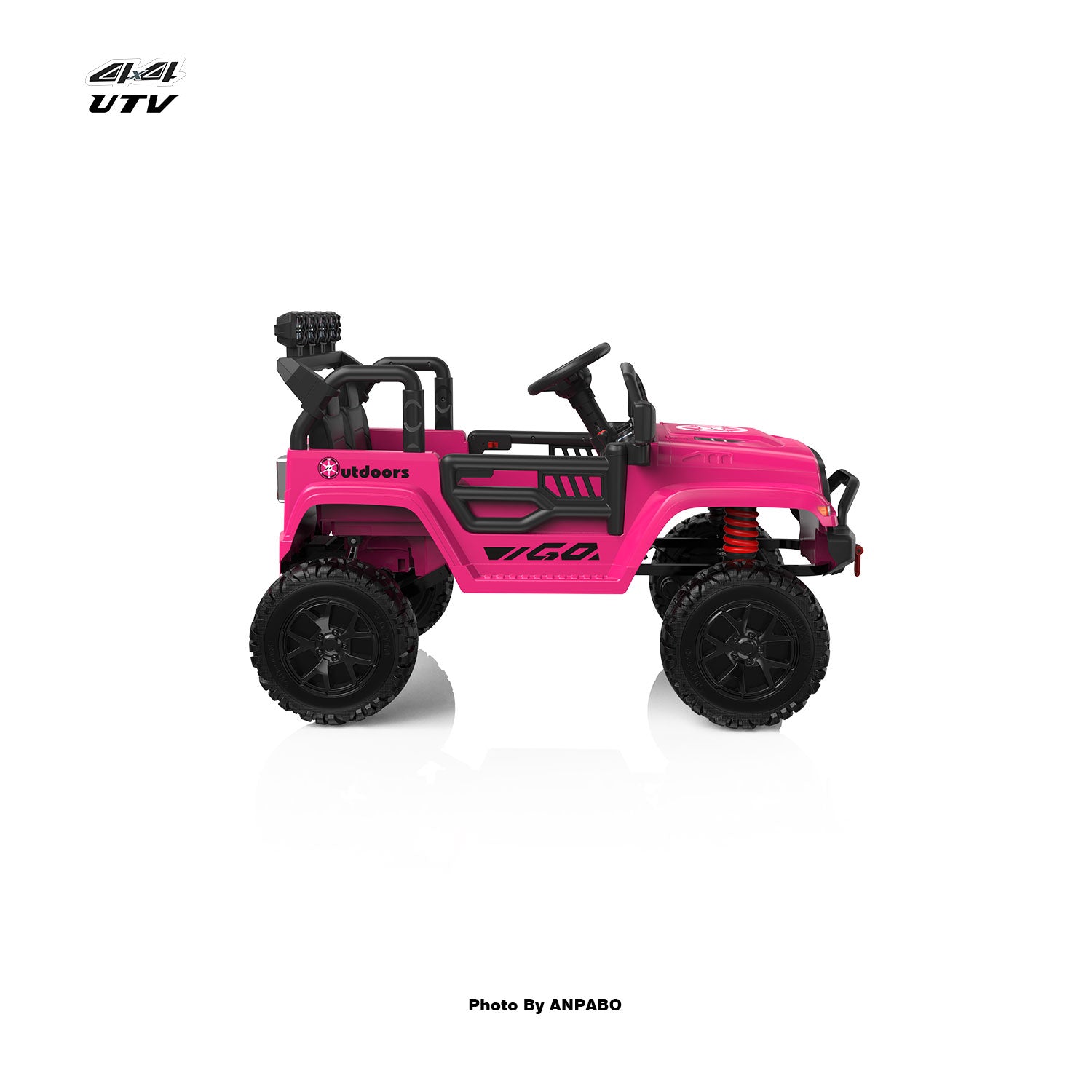 ANPABO 24V UTV Two Seater Jeeps & Trucks With Remote/Bluetooth-rose red