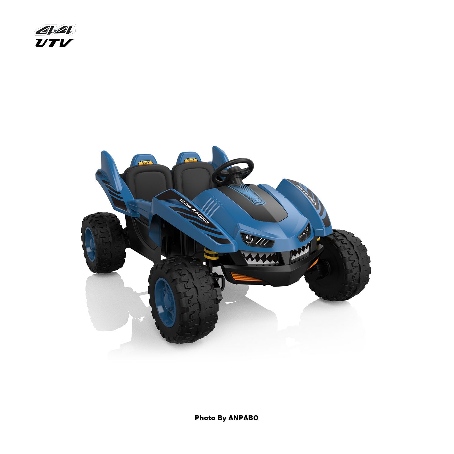 24V 4x4 Bionic Shark Dune Racer: 2-Seater Off-Road UTV with Bluetooth & Parental Remote-blue