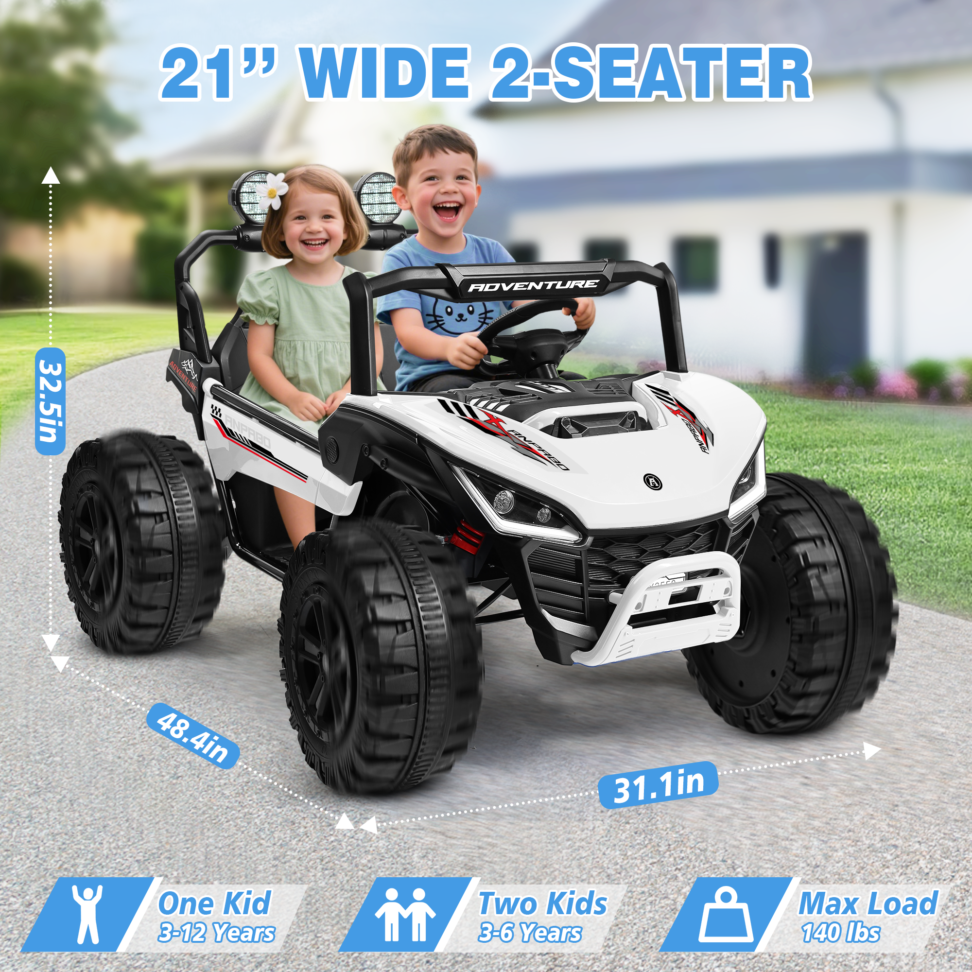 ANPABO All-Terrain 24V Ride-on Buggy UTV 4WD with Remote – White