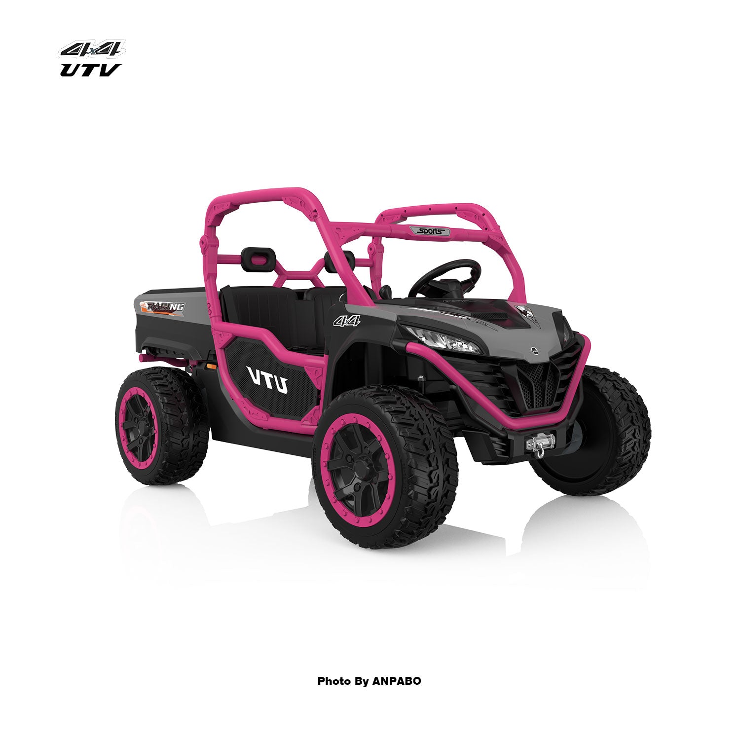 24V All-in-One Utility Ride-On: 4WD Dump Truck & Off-Road UTV with Remote (2-Seater)-Rose Red