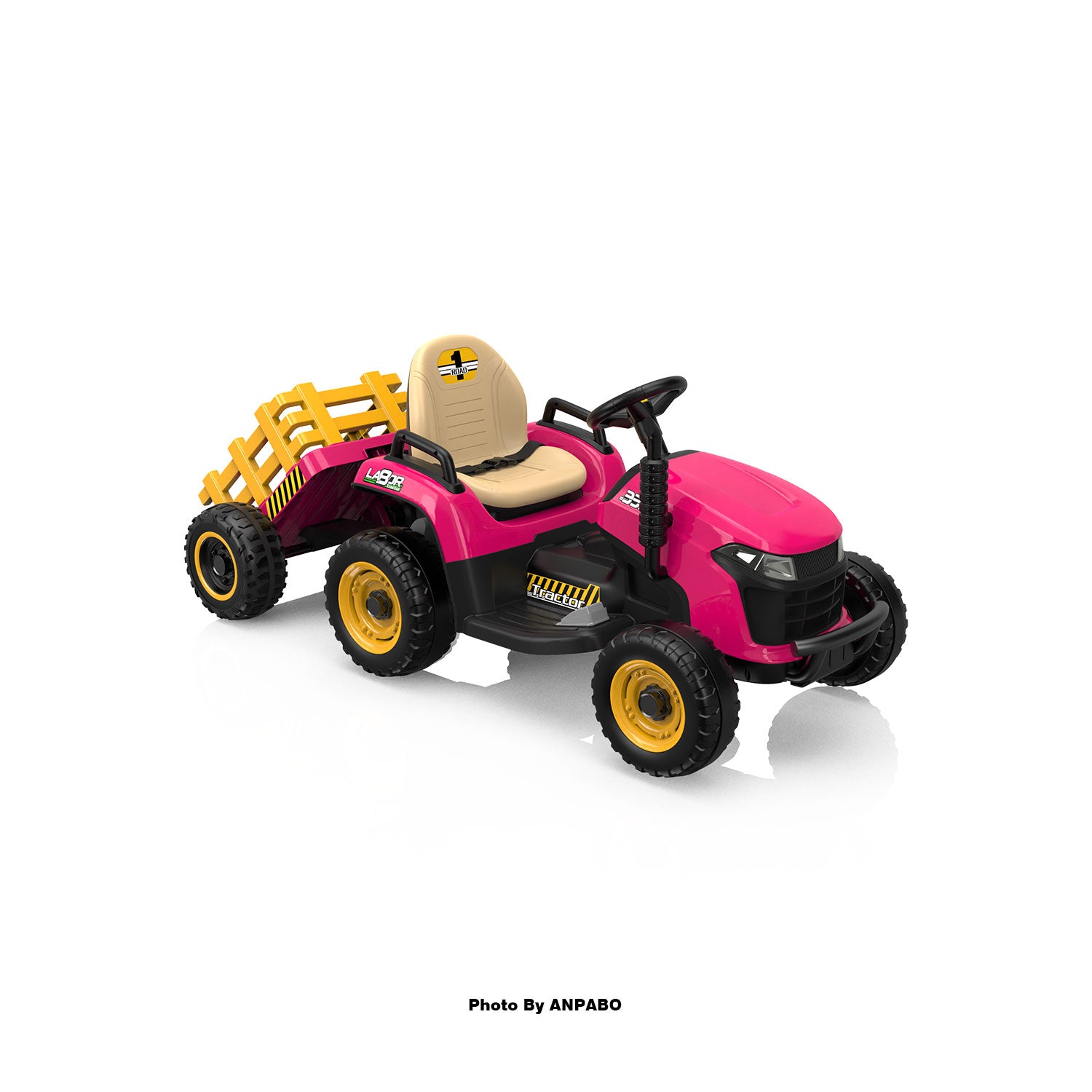 ANPABO 24V Kids Ride-On Tractor with Trailer-rose red
