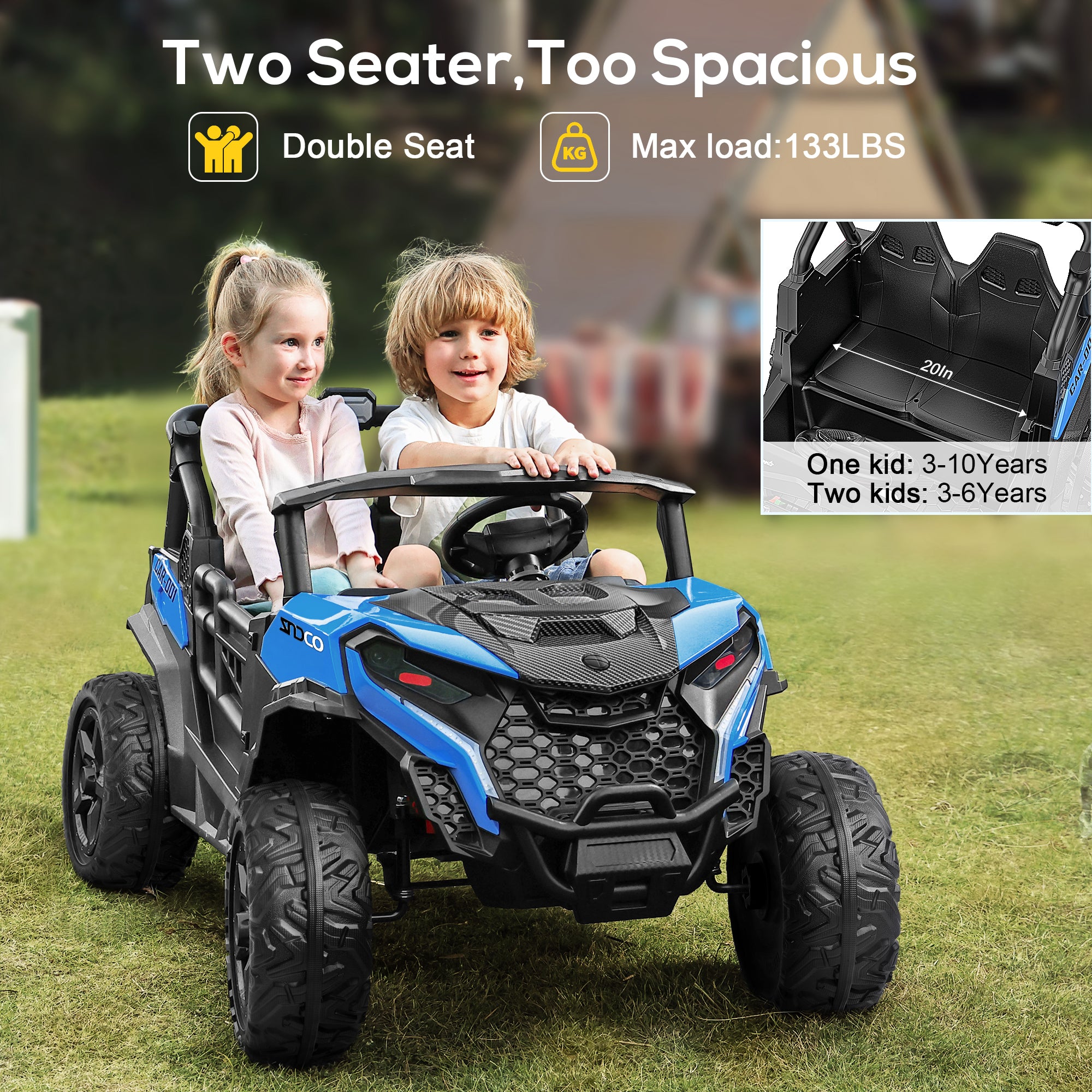 4x200W 24V 2-Seater Ride-on Truck 4WD with EVA Tires-blue