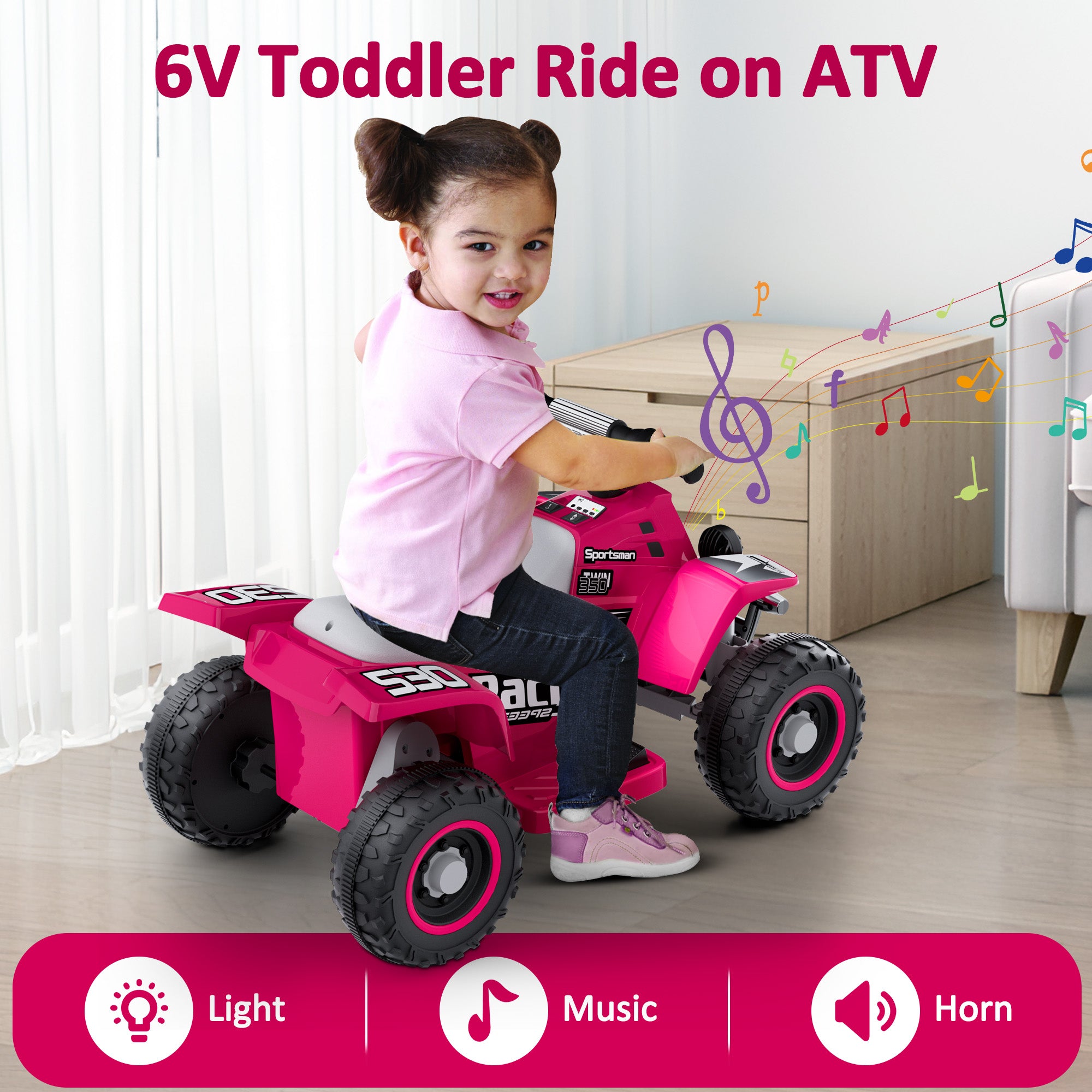 ANPABO 6V 7AH Kids Ride-On ATV - Fun, Safe Gift for Toddlers-rose red
