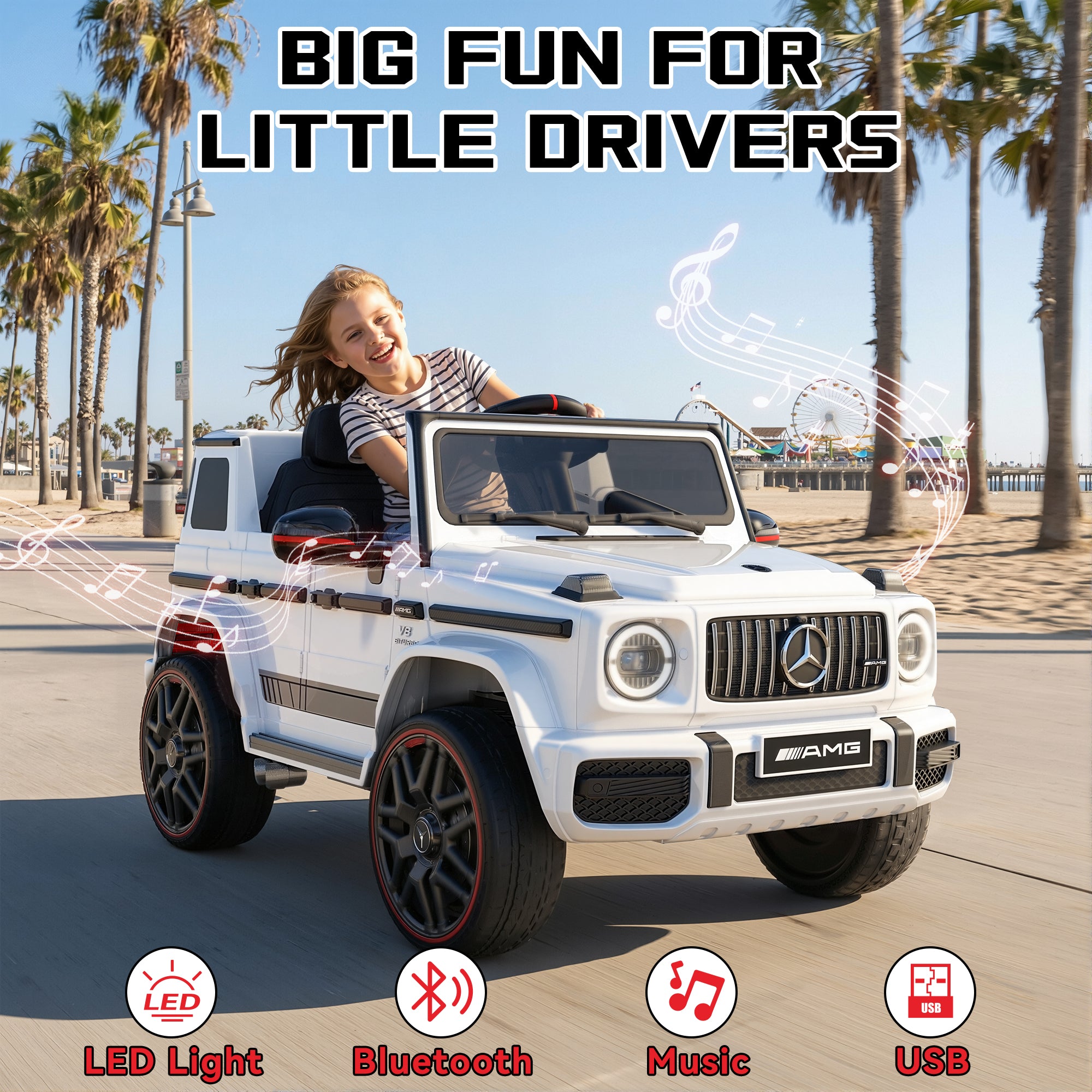 12V Mercedes-Benz Licensed G63 Kids Ride On Car/SUV with Remote Control-white