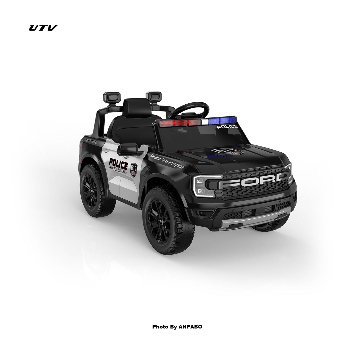 Official Licensed Ford Raptor Police Interceptor Ride-On Truck|12V with Siren, Lights & Parental Remote
