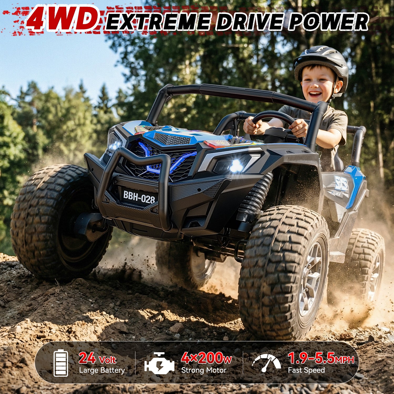 24V 4WD Kids Ride-On UTV: Powerful All-Terrain Adventure-blue