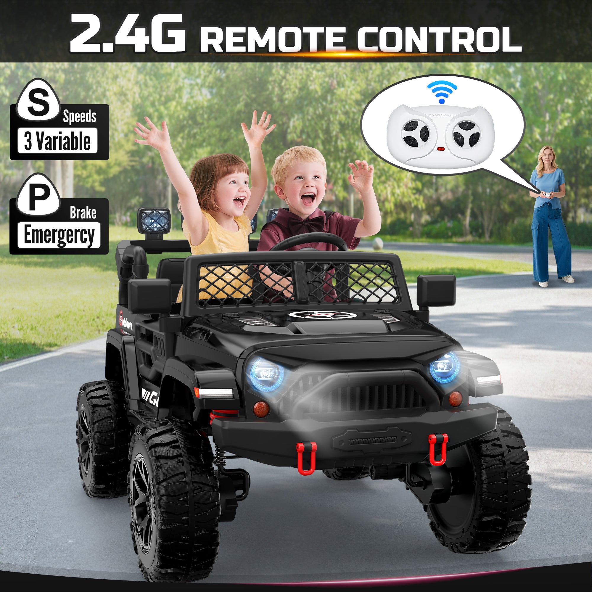 ANPABO 24V UTV Two Seater Jeeps With Remote/Bluetooth-black