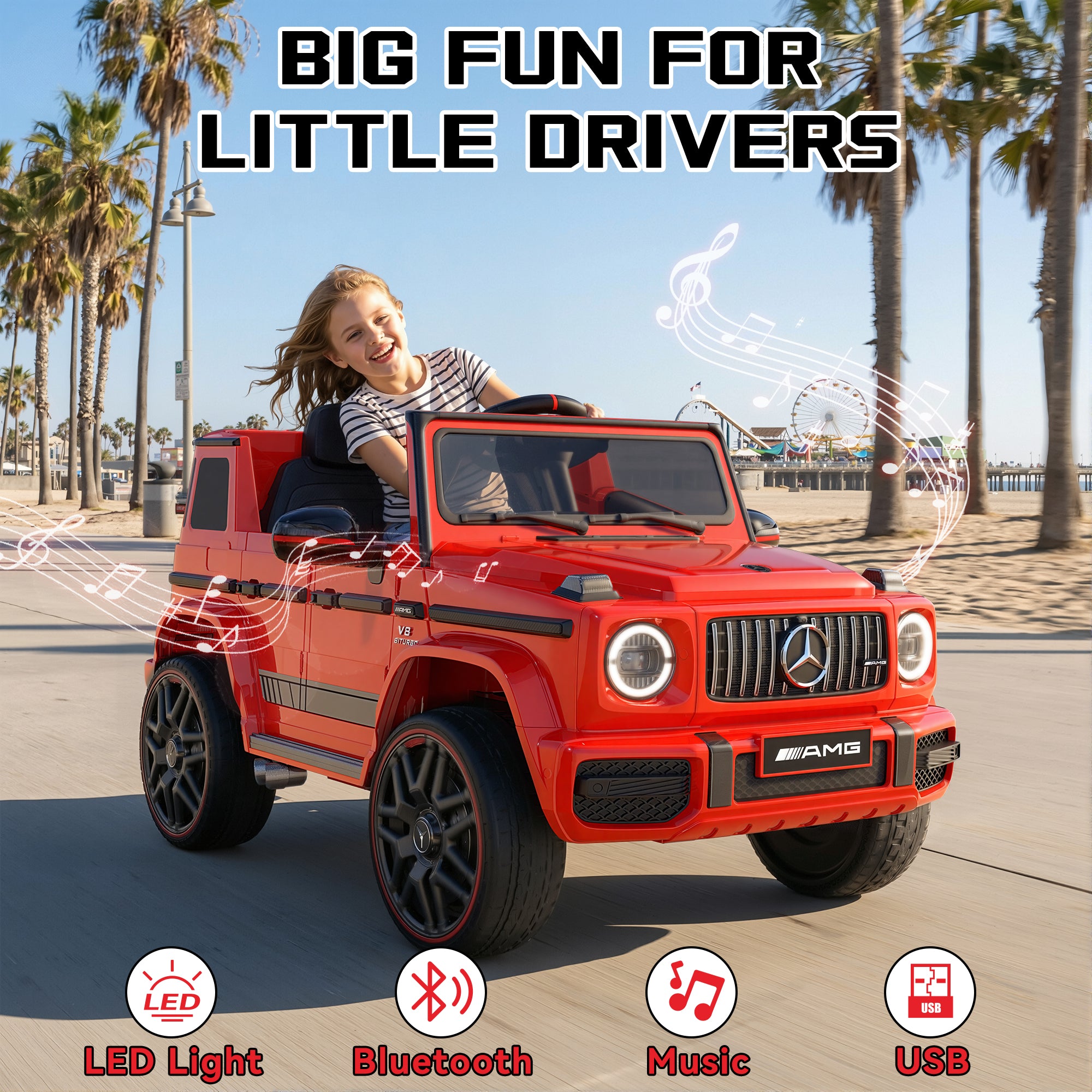 12V Mercedes-Benz Licensed G63 Kids Ride On Car/SUV with Remote Control-red