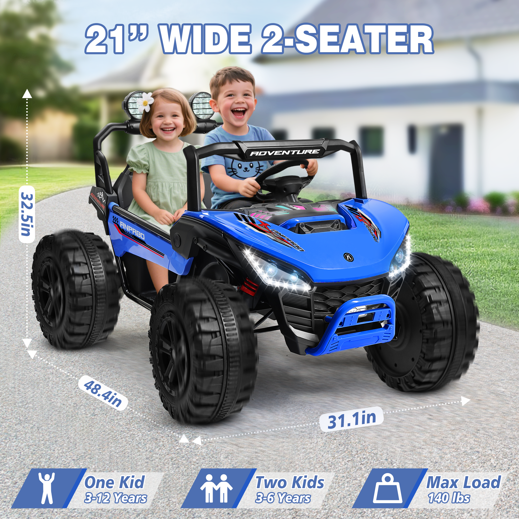 ANPABO All-Terrain 24V Ride-on Buggy UTV 4WD with Remote-blue