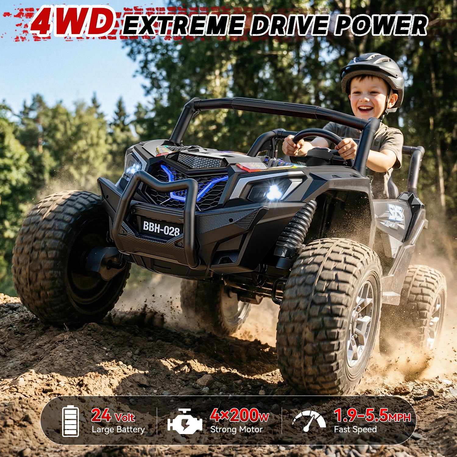 24V 4WD Kids Ride-On UTV: Powerful All-Terrain Adventure-black