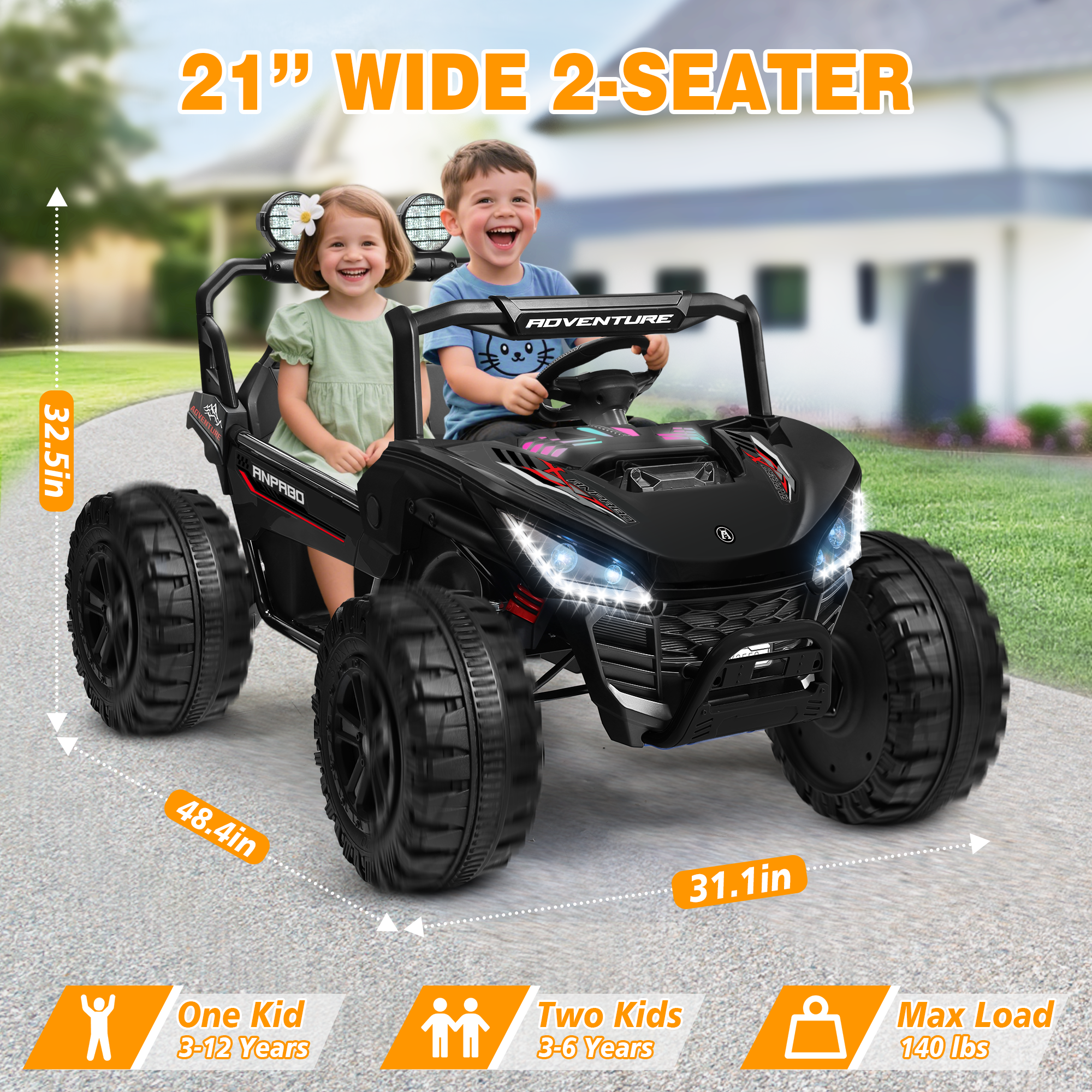 ANPABO All-Terrain 24V Ride-on Buggy UTV 4WD with Remote-black
