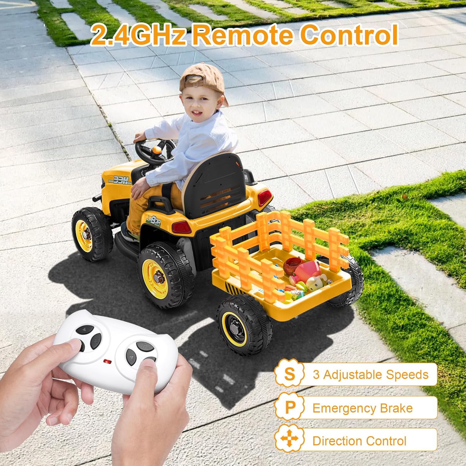 12V Ride-On Tractor with Trailer