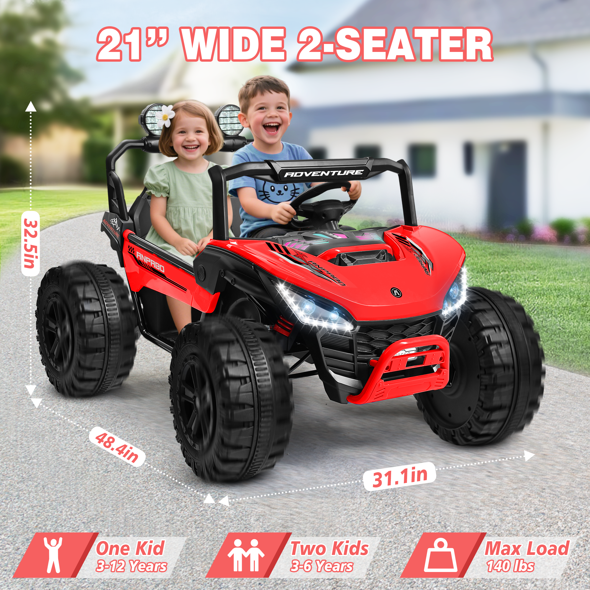 ANPABO All-Terrain 24V Ride-on Buggy UTV 4WD with Remote-red