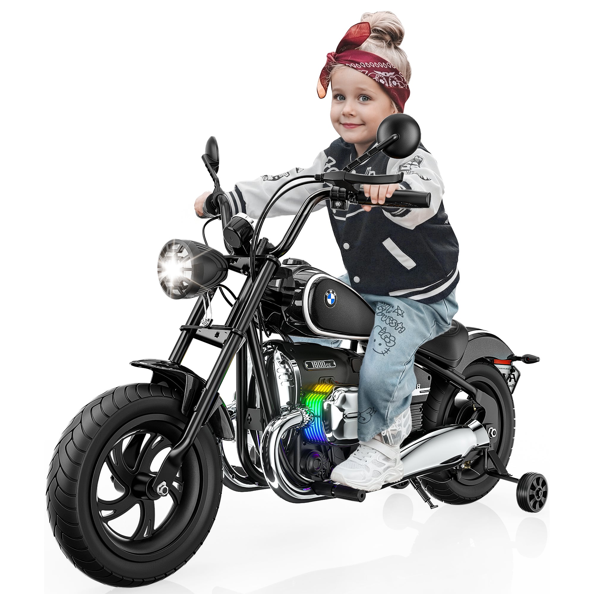 Anpabo 24V Kids Electric Motorcycle: Licensed BMW R18, 143 lbs Capacity, Dual Speed-black