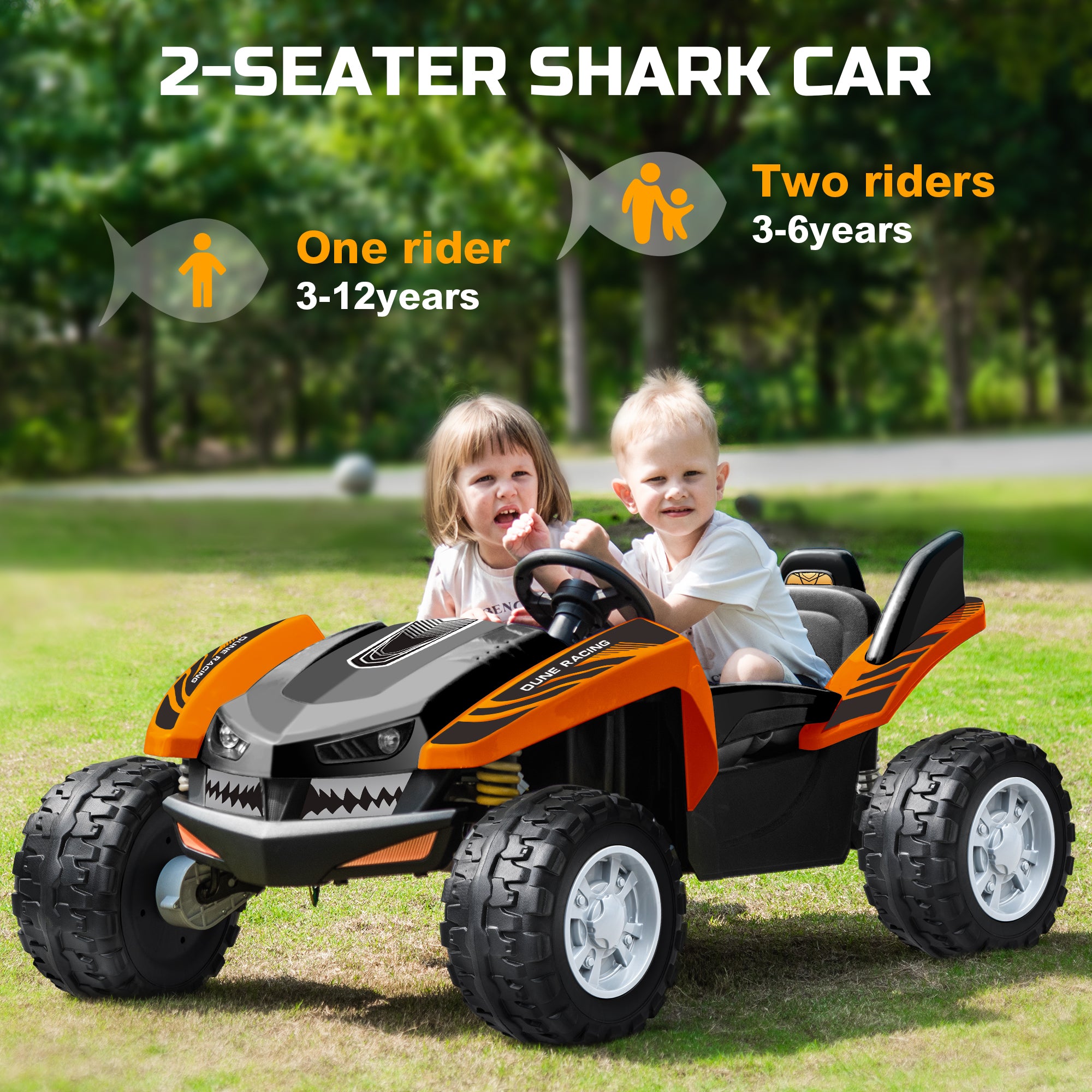 ANPABO Bionic Shark 24V Ride-on UTV 2-Seater Dune Racer with Remote -orange