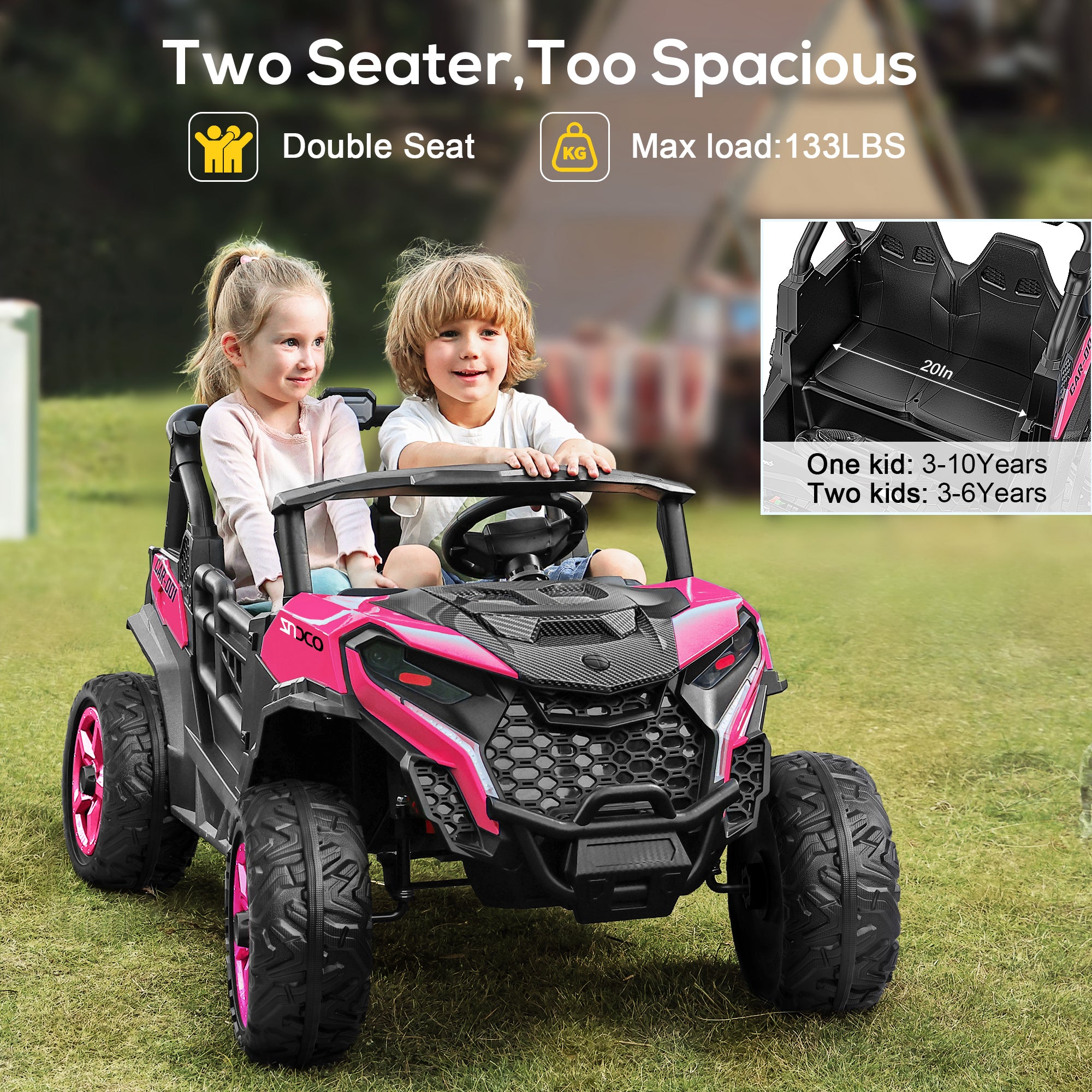 4x200W 24V 2-Seater Ride-on Truck 4WD with EVA Tires-rose red