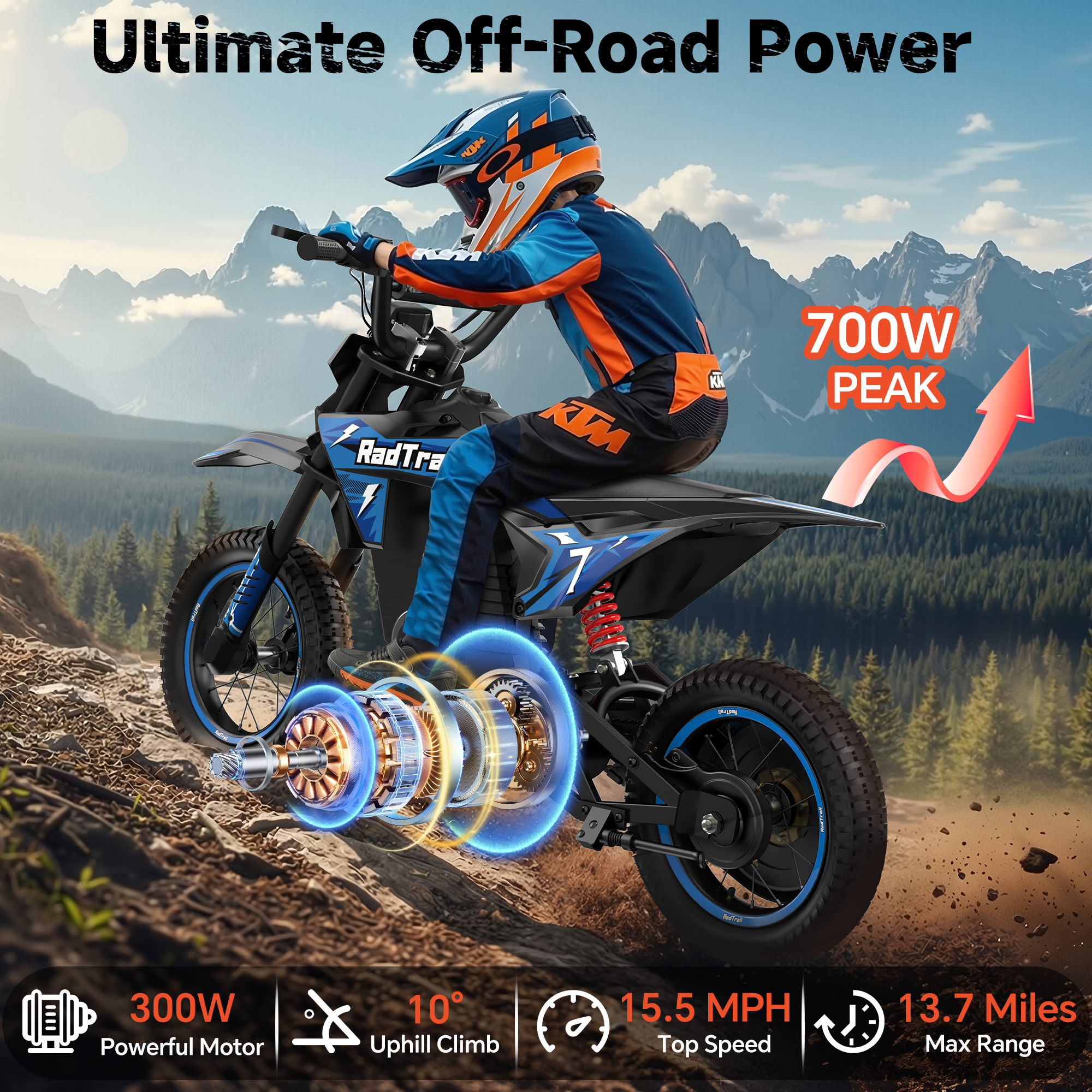 Anpabo 36V 300W Kids Electric Dirt Bike - 15.5 MPH Max Speed-blue