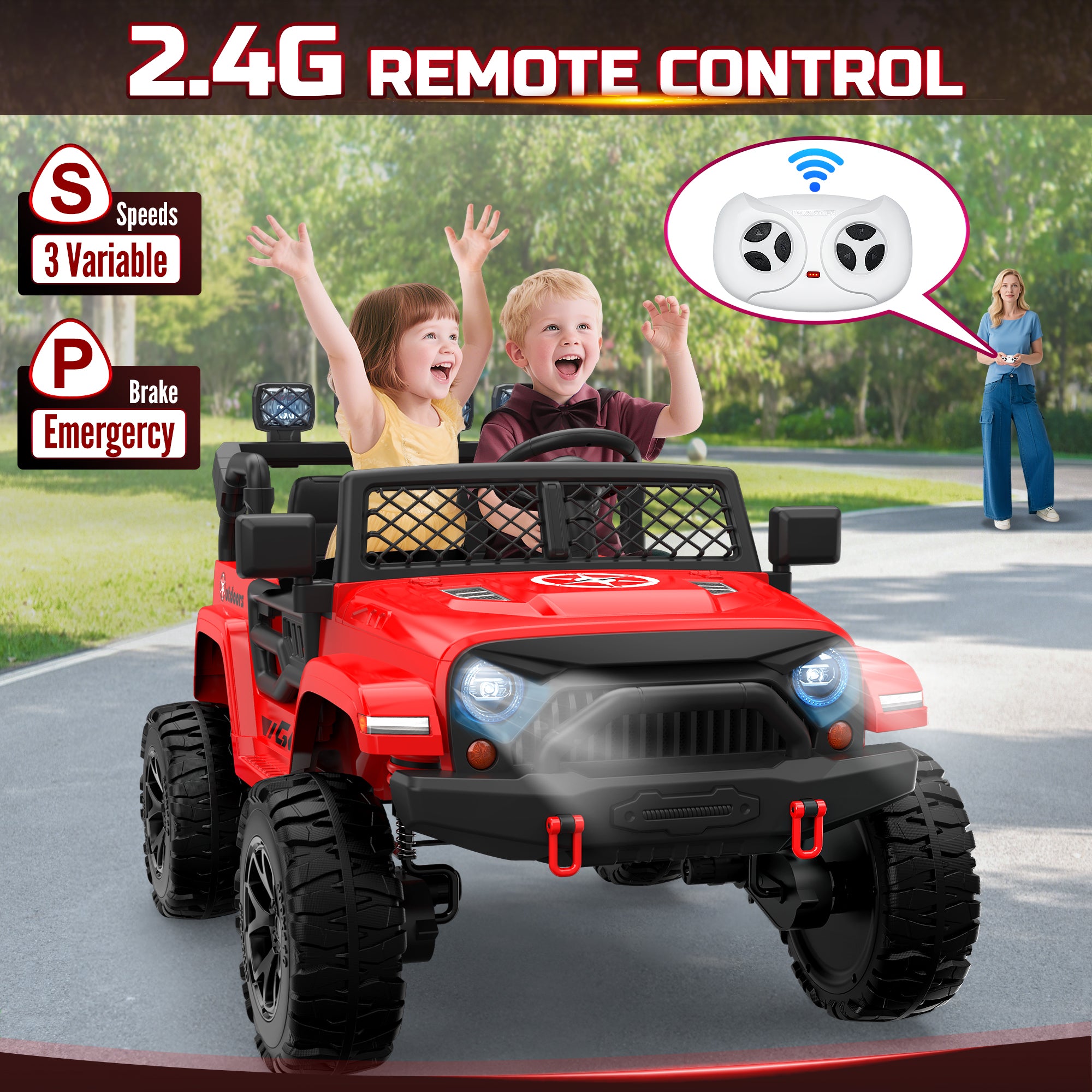 ANPABO 24V UTV Two Seater Jeeps & Trucks With Remote/Bluetooth-red