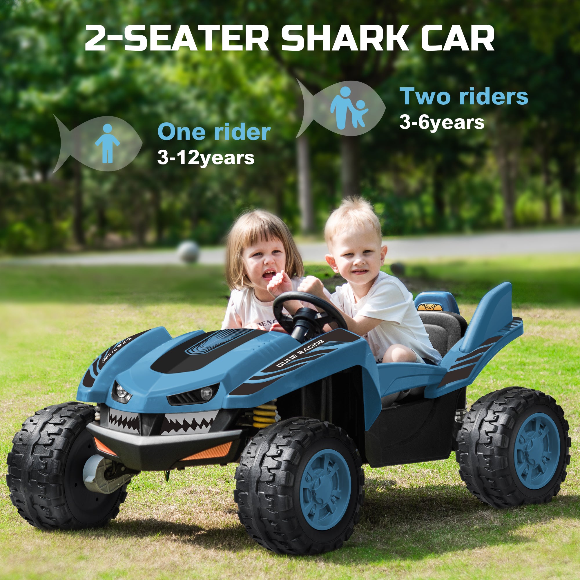 ANPABO Bionic Shark 24V Ride-on UTV 2-Seater Dune Racer with Remote – Blue