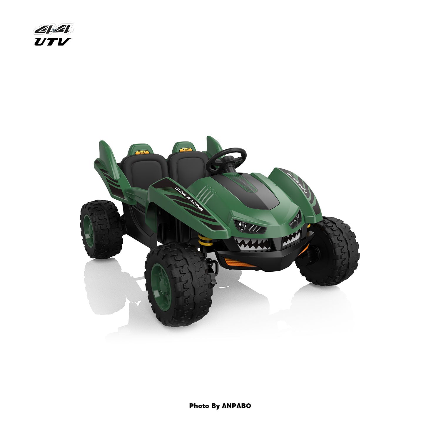 24V 4x4 Bionic Shark Dune Racer: 2-Seater Off-Road UTV with Bluetooth & Parental Remote-green