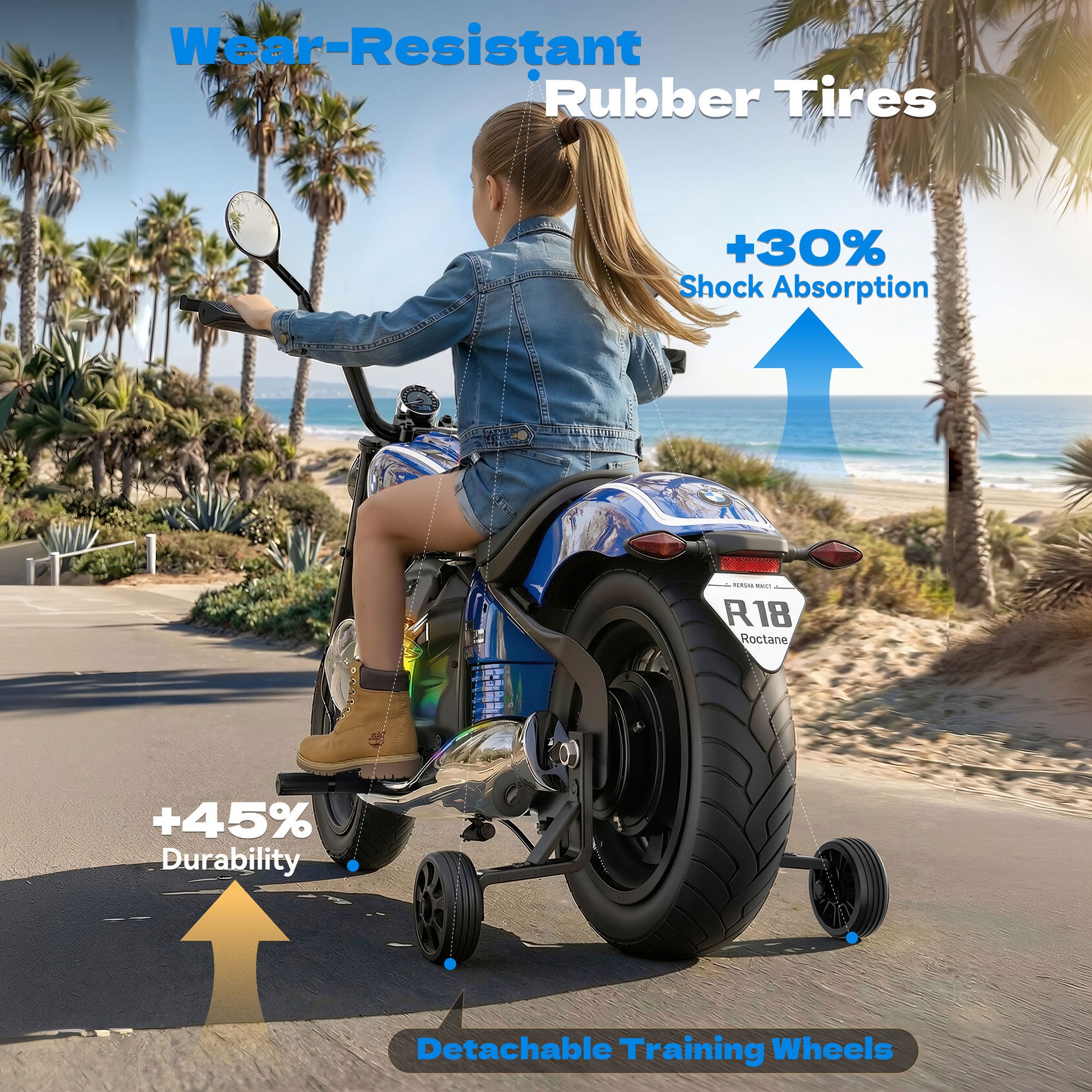 Anpabo 24V Kids Electric Motorcycle: Licensed BMW R18, 143 lbs Capacity, Dual Speed-blue