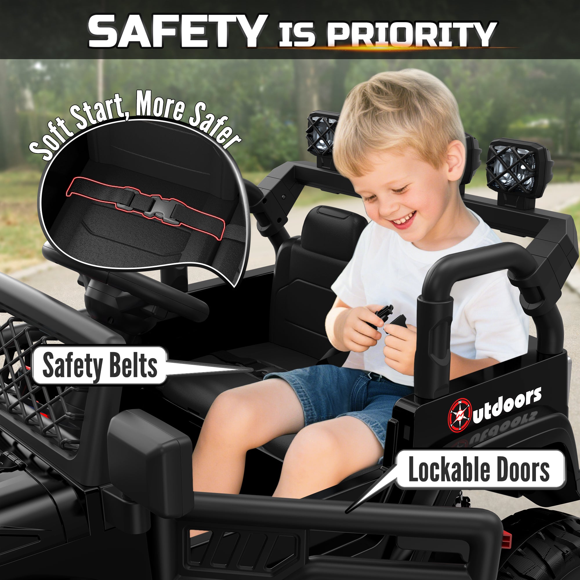 ANPABO 24V UTV Two Seater Jeeps With Remote/Bluetooth-black