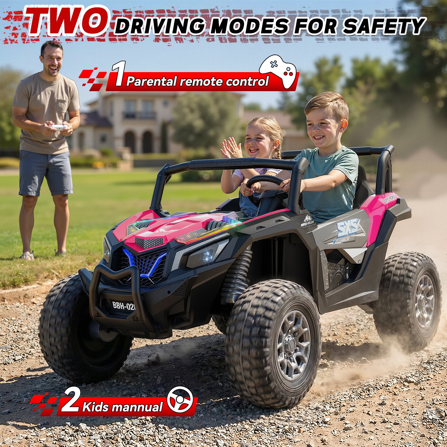 24V 4WD Kids Ride-On UTV: Powerful All-Terrain Adventure-rose red