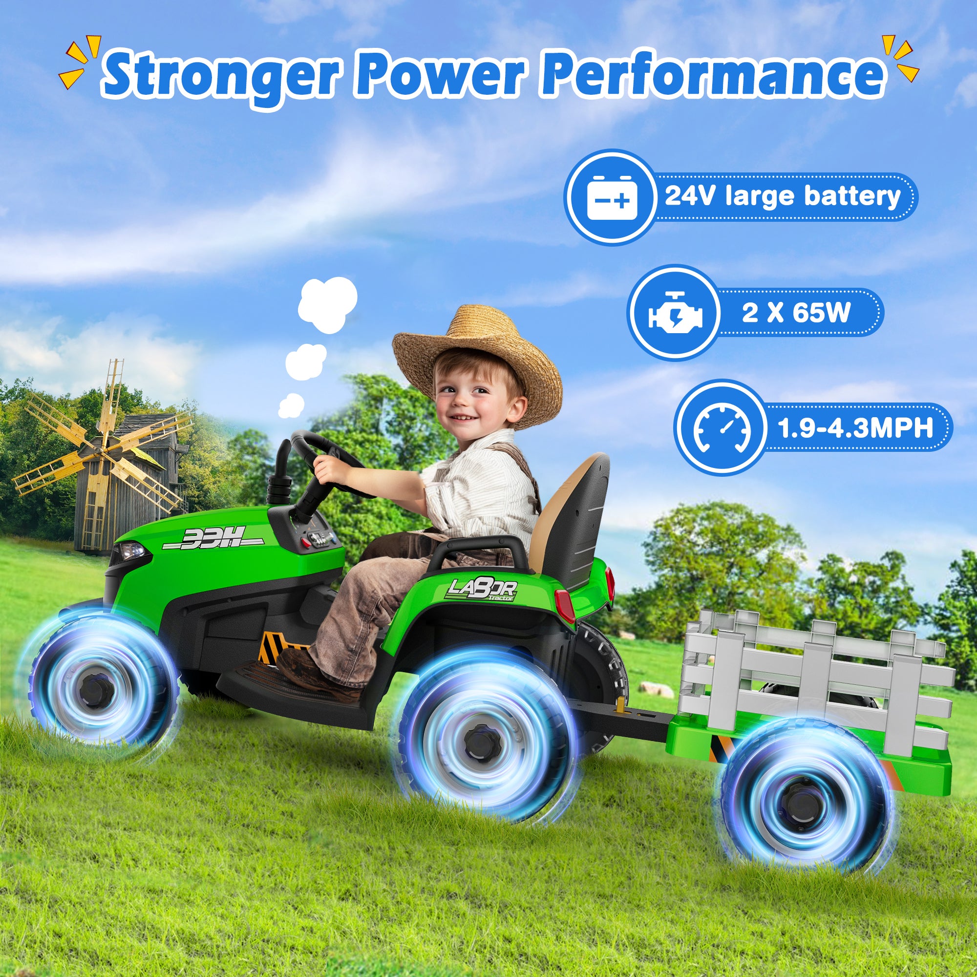 24V Ride-On Tractor with Trailer